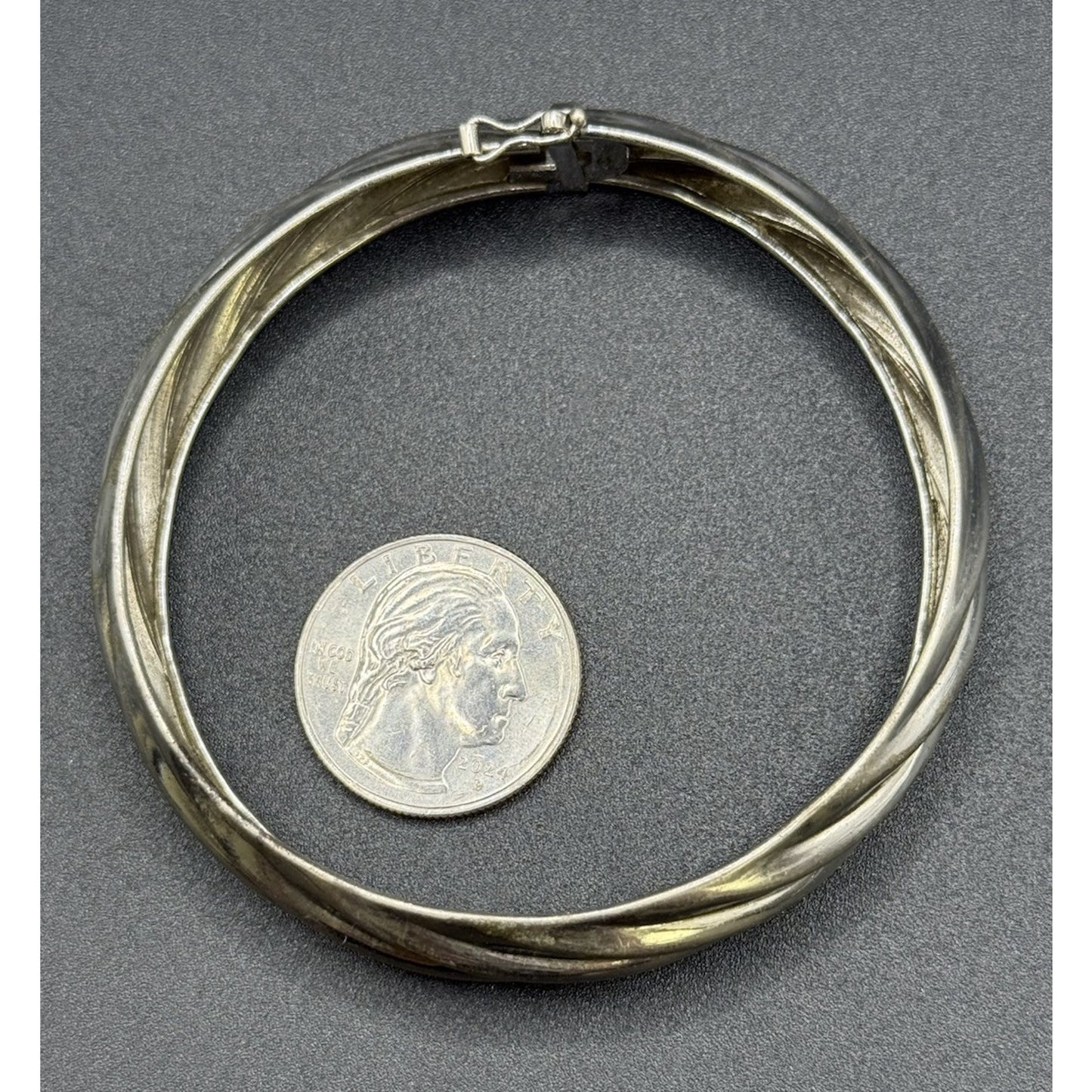 Vintage Sterling Silver Italy Grooved Bangle Bracelet 14 Grams P10