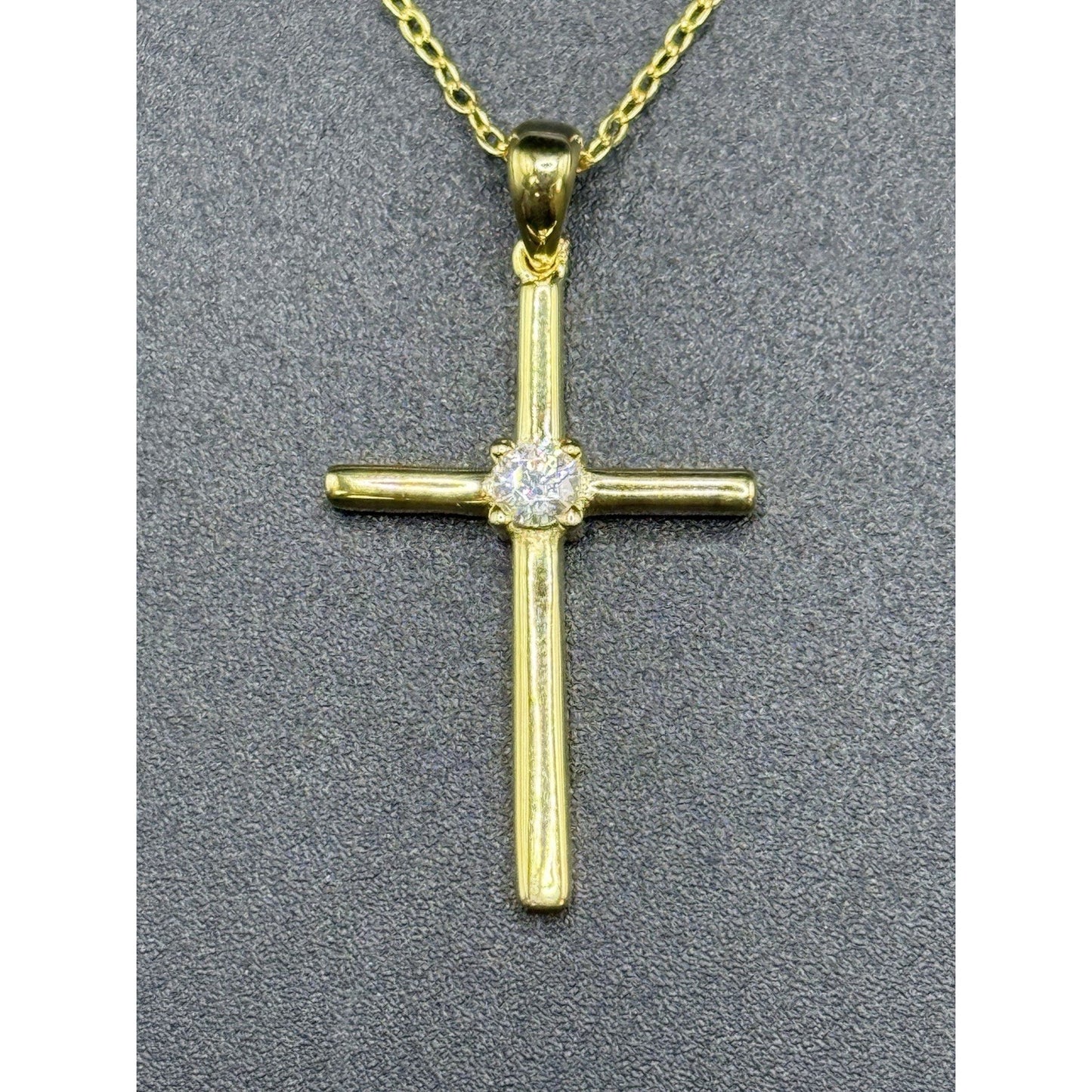 18” New Condition Gold Sterling Silver Moissanite Cross Pendant Necklace GRA