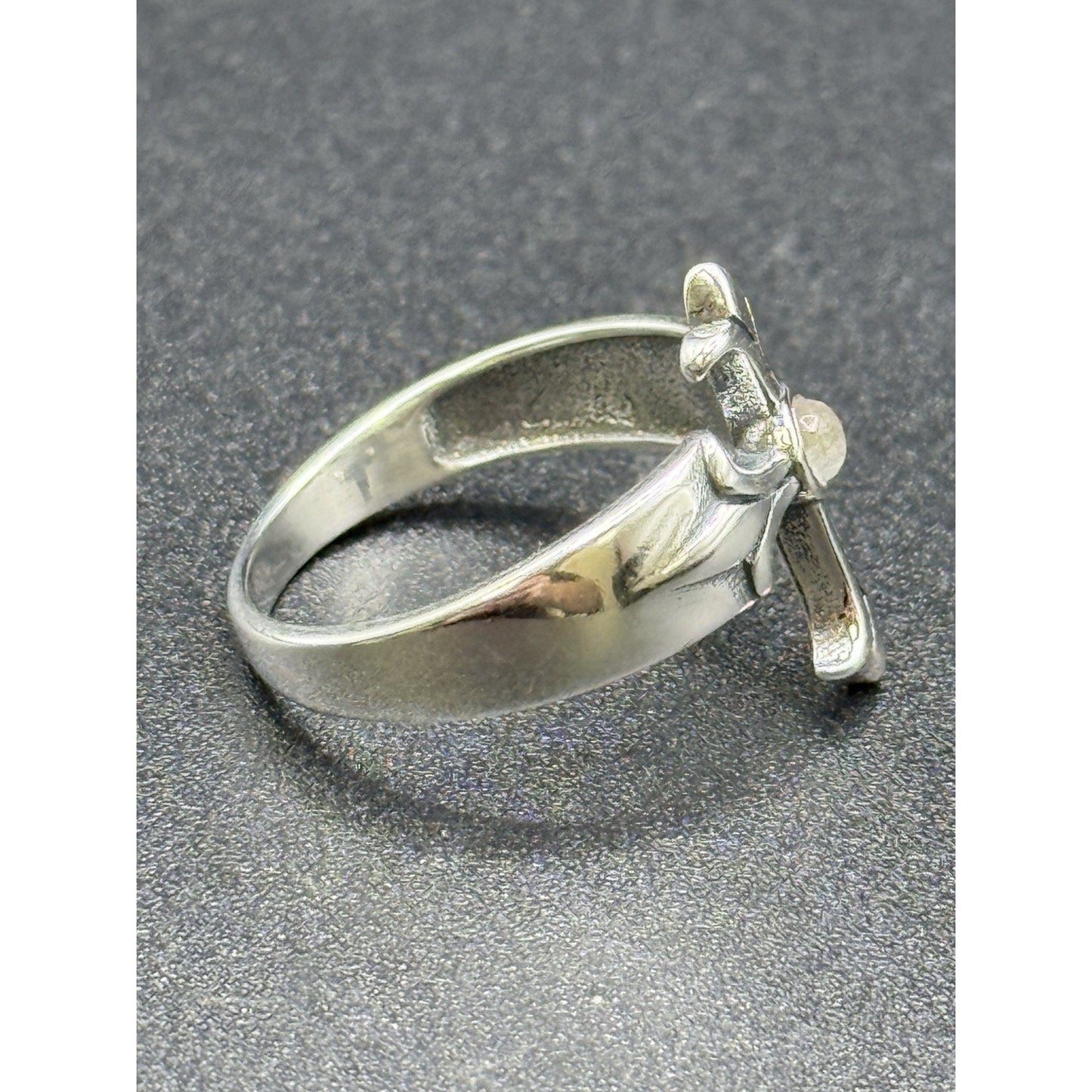 New Condition Sterling Silver Moonstone Cross Ring Size 7.00 925