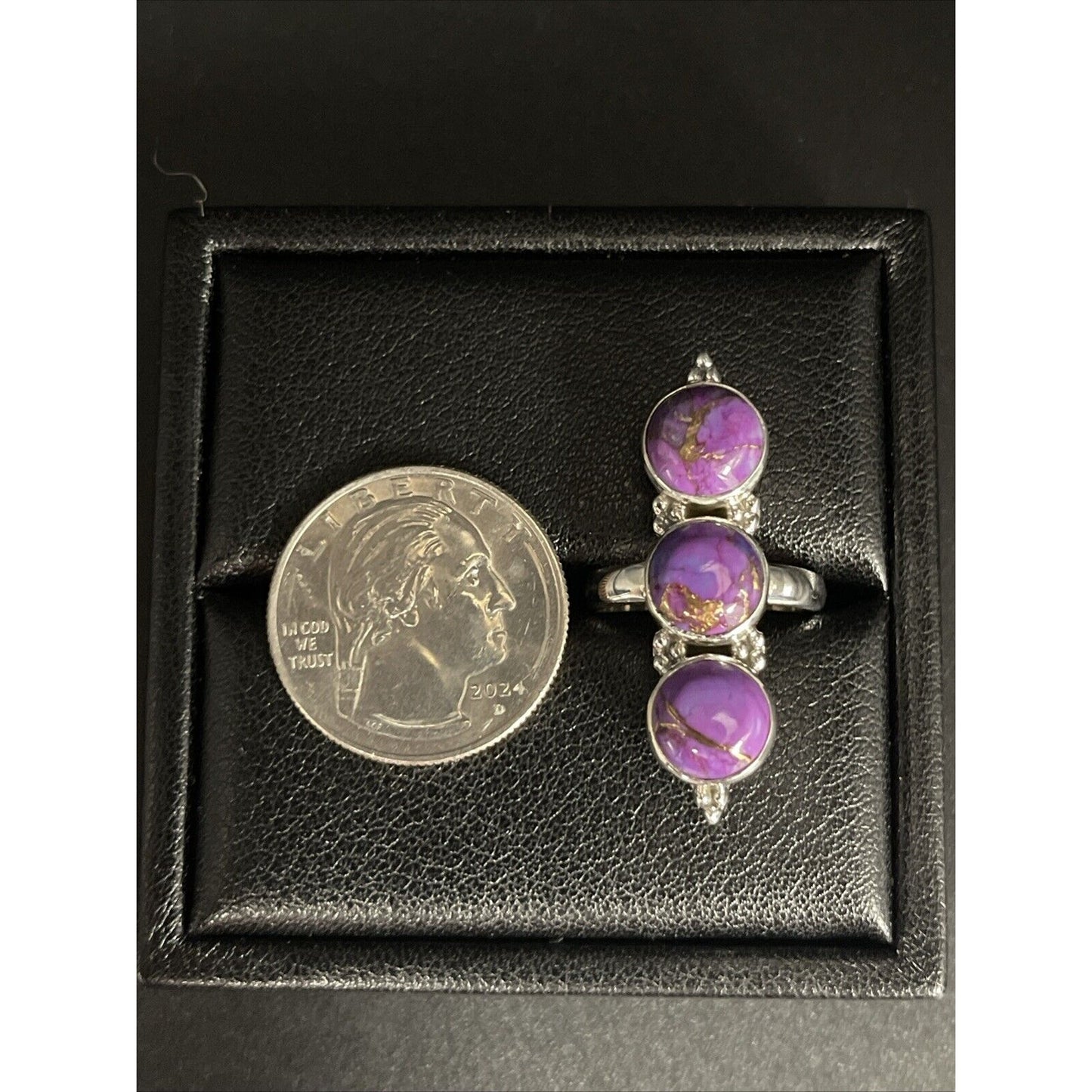 New Condition Sterling Silver Purple Copper Turquoise Ring Size 7.00
