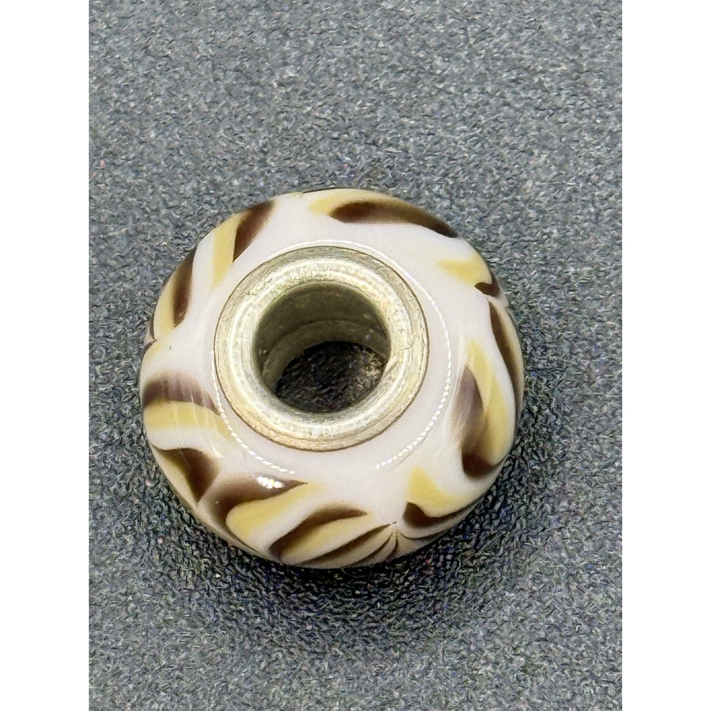 Chamilia Sterling Silver White Brown Design Murano Glass Bead P19