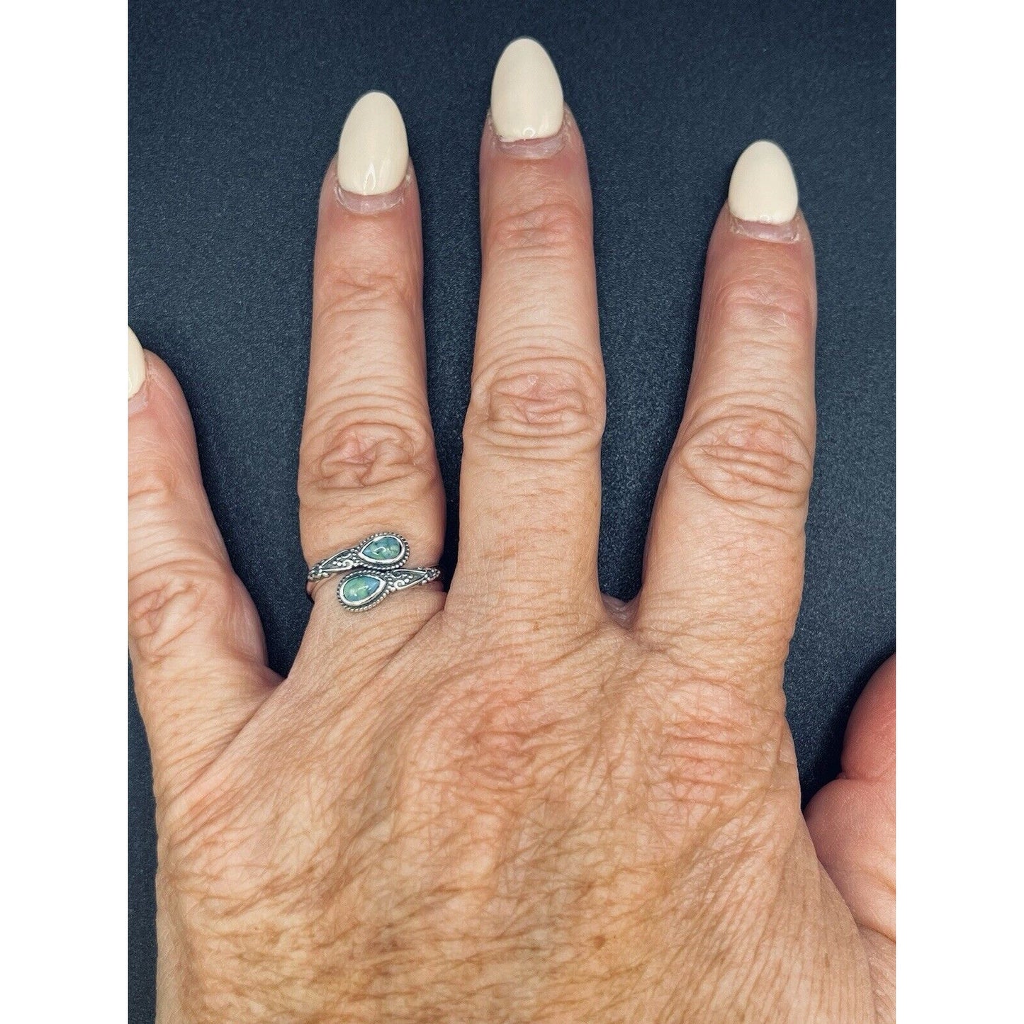 New Condition Sterling Silver Turquoise Bypass Ring Size 7.00 I16