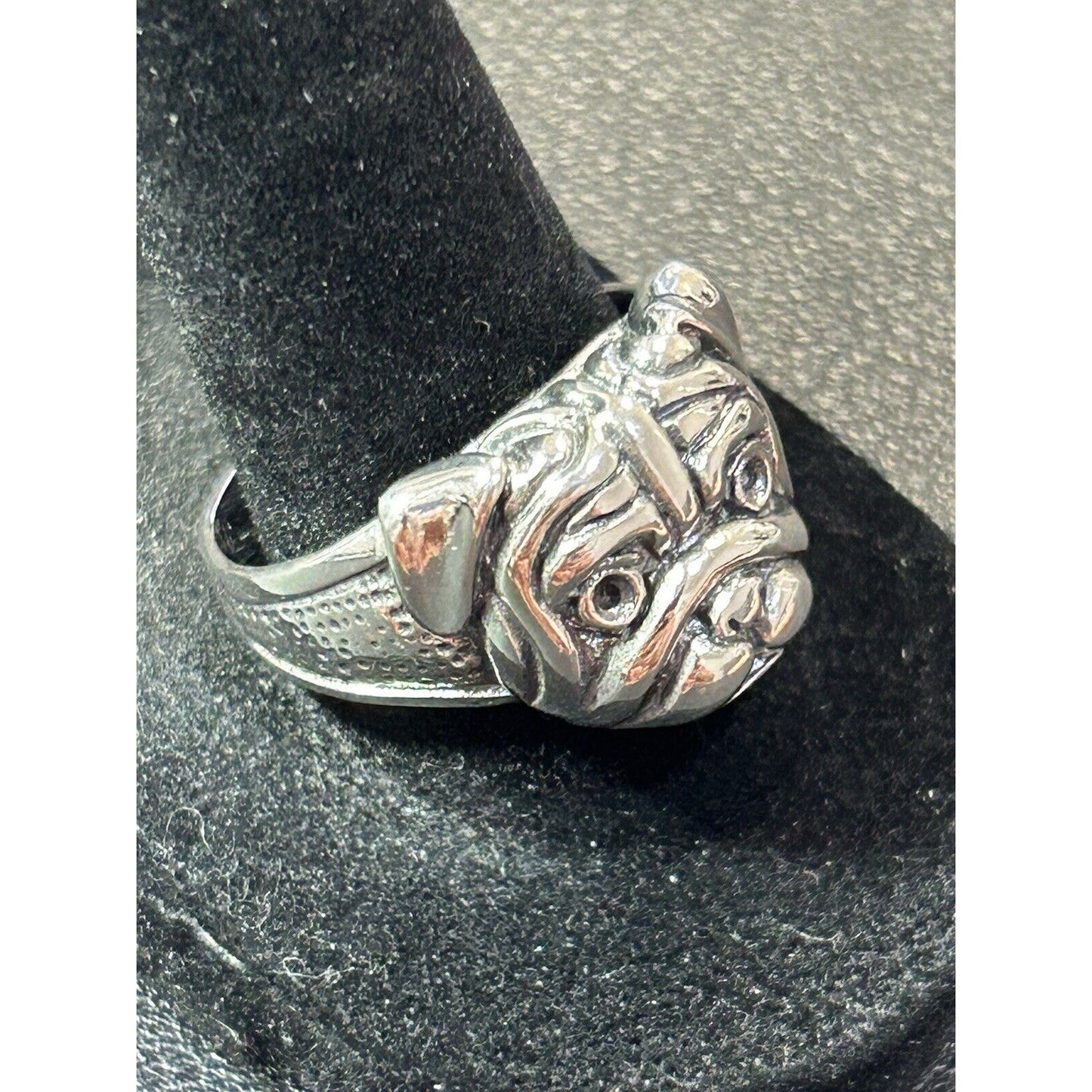 New Condition Sterling Silver Bulldog Ring Size 10.00