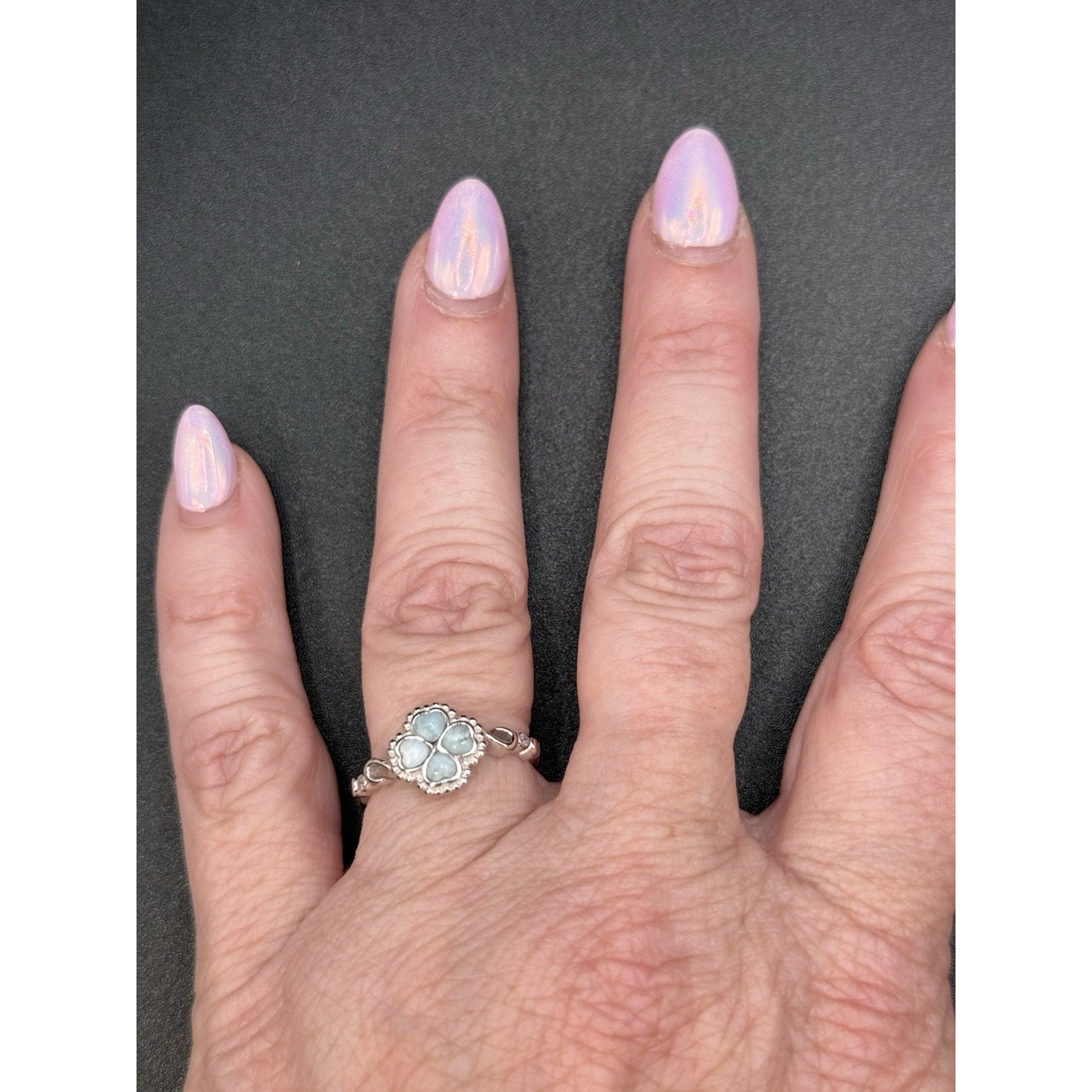 NC Sterling Silver Laramar Cubic Zirconia Ring Size 7.00 Four Leaf Clover