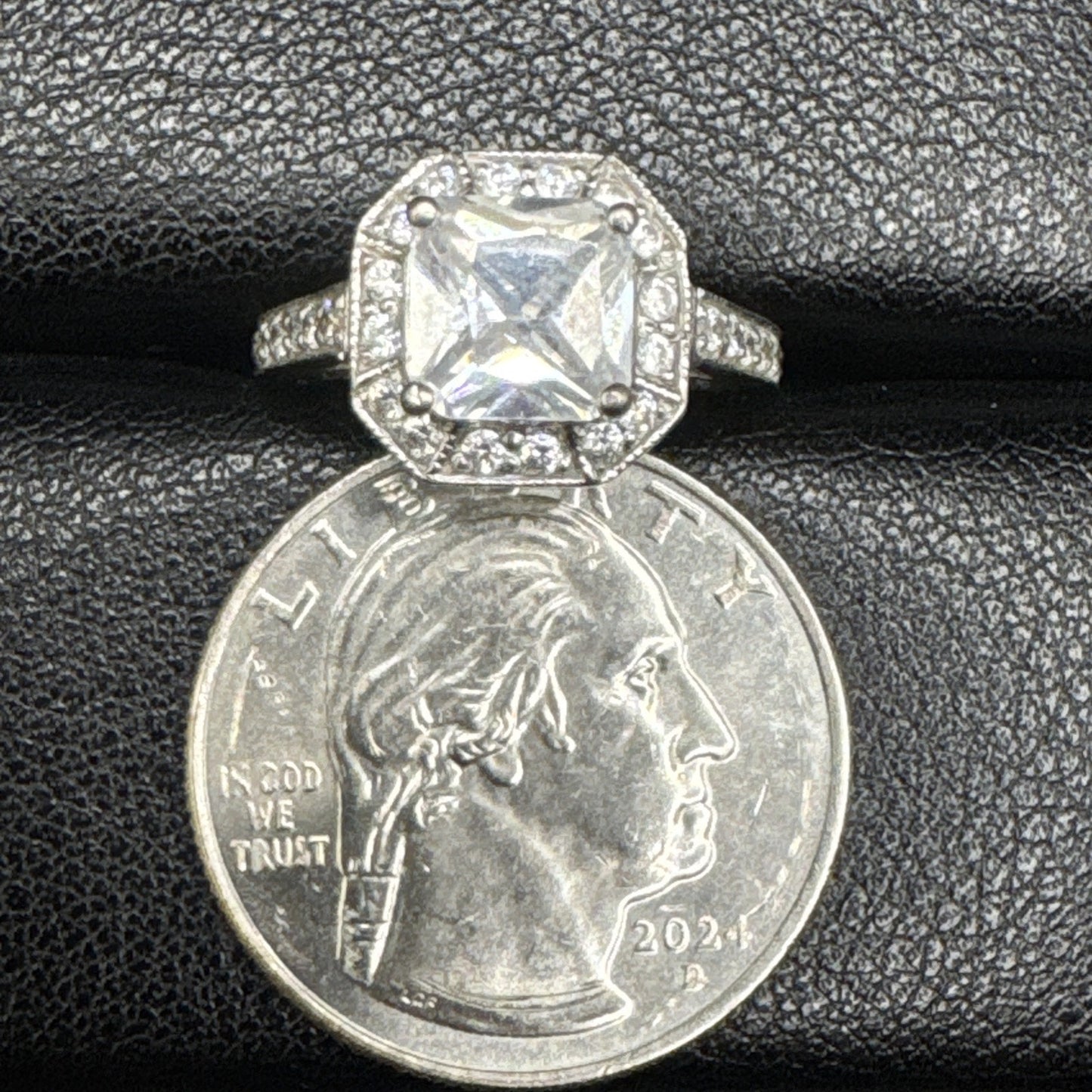 EUC Sterling Silver CZ Octagon Ring 925 Size 6 #6 P2