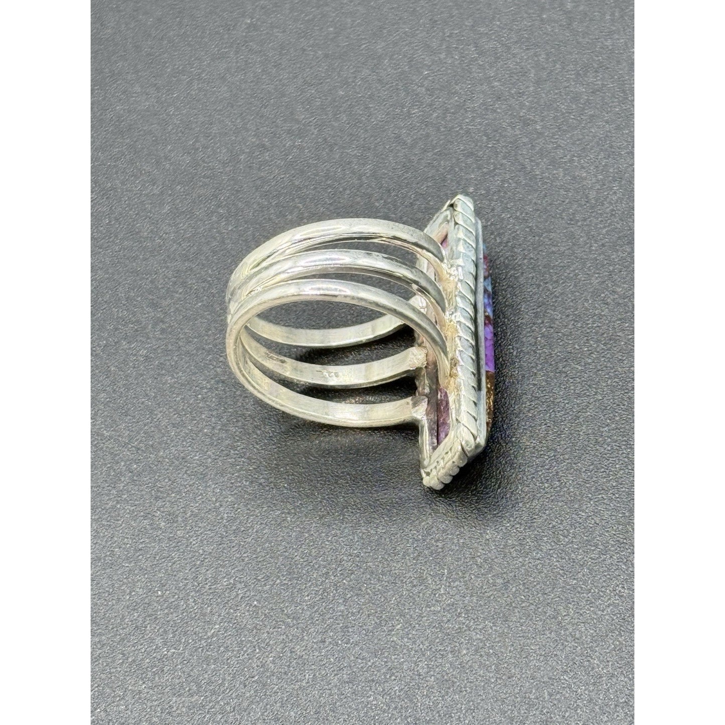 New Condition Sterling Silver Copper Purple Turquoise Oblong Ring Size 7.00