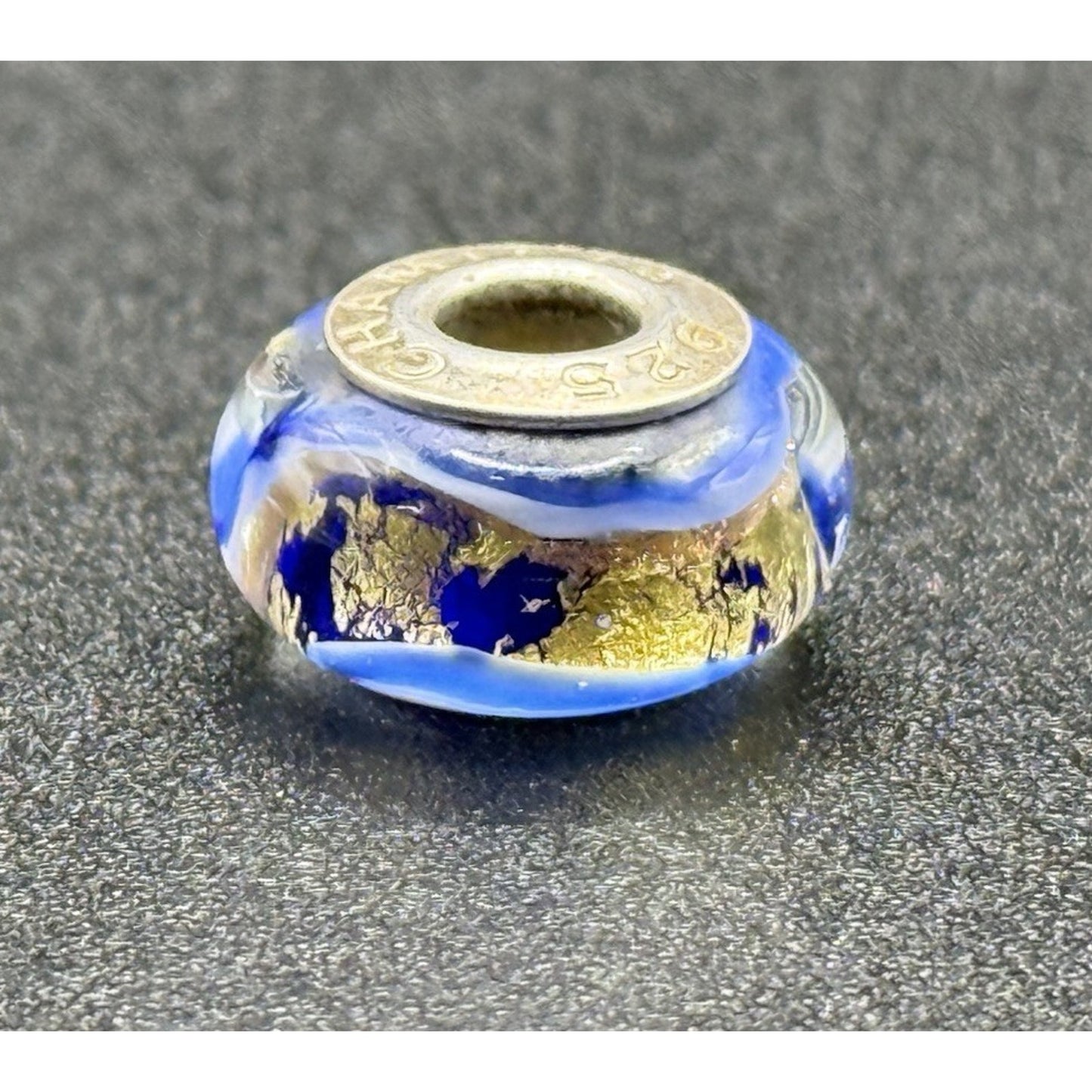 Camilla Sterling Silver Blue Shimmering Gold Murano Glass Charm P18