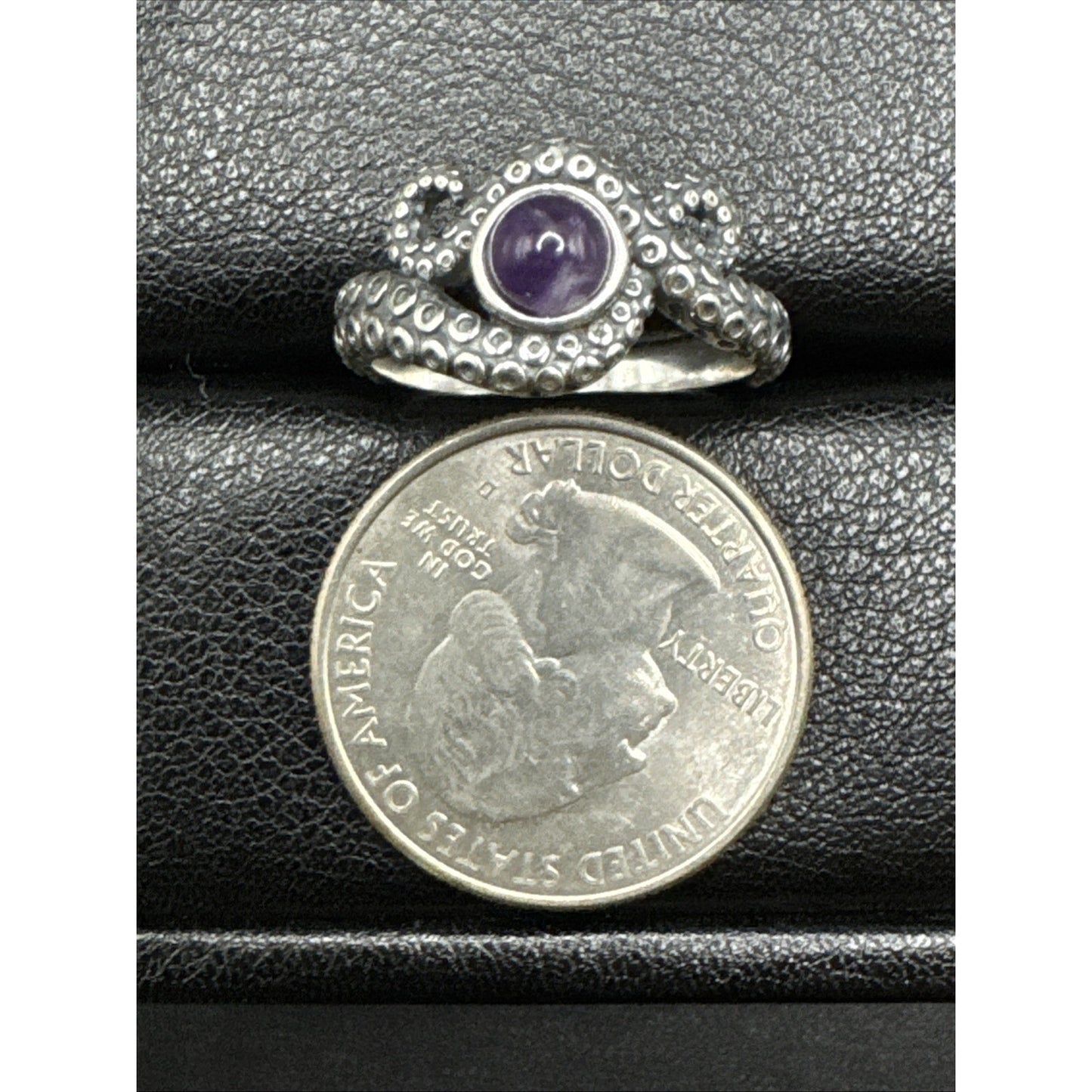 New Condition Sterling Silver Amethyst Octopus Ring 925 Size 7
