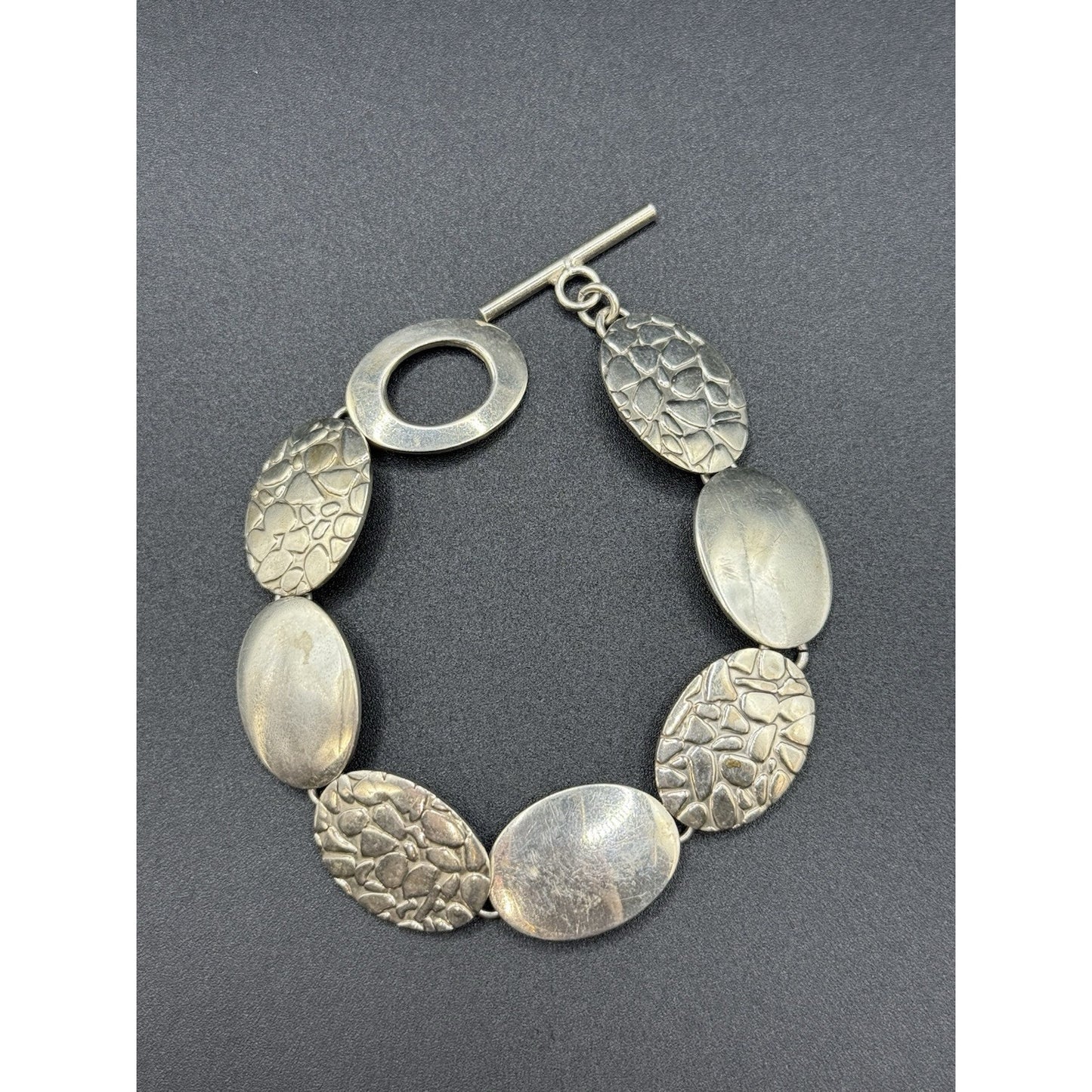 7.5” Sterling Silver Textured Link Bracelet 35 Grams 925 Toggle P5
