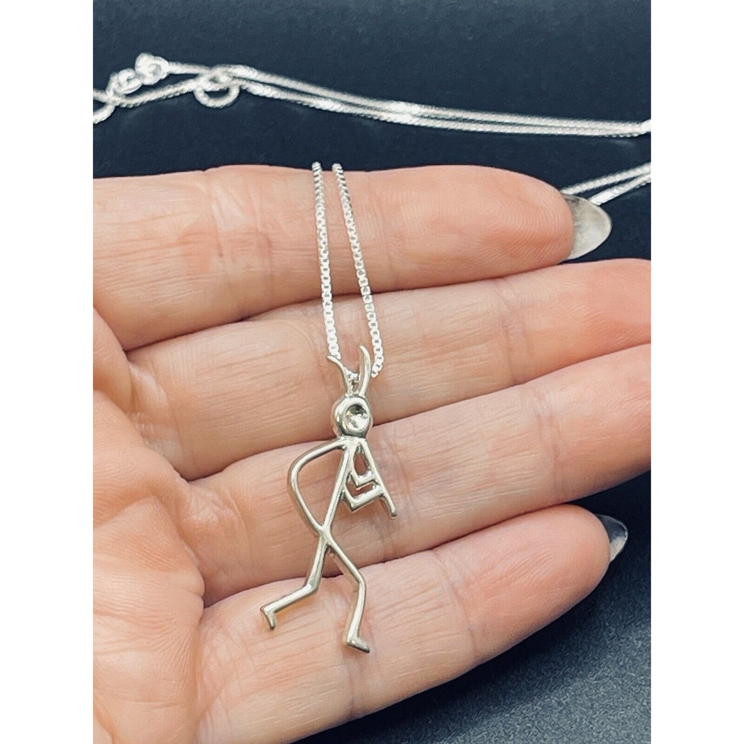 20” Sterling Silver Figural Man Flute Pendant Necklace K12