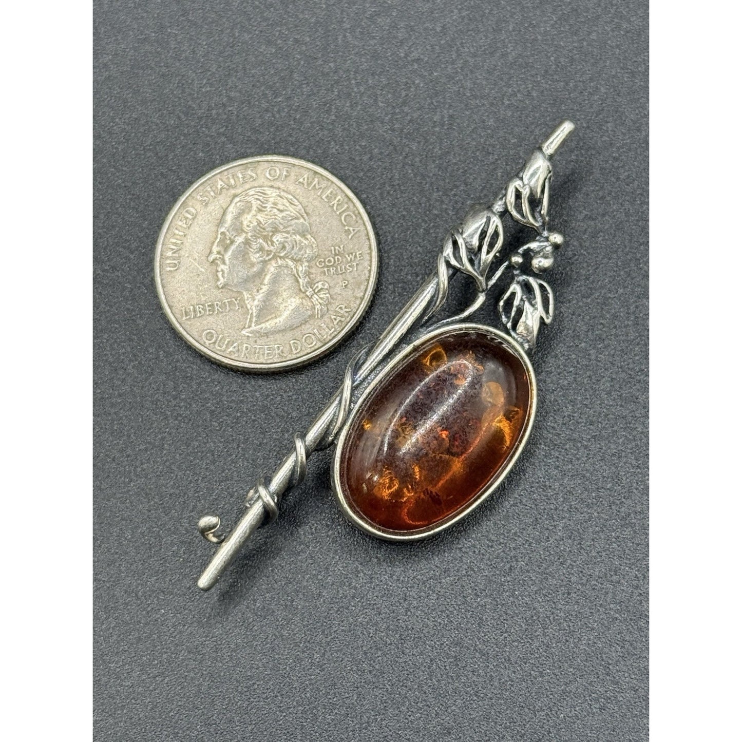 Modernist Sterling Silver Amber Brooch Pin 925 P5