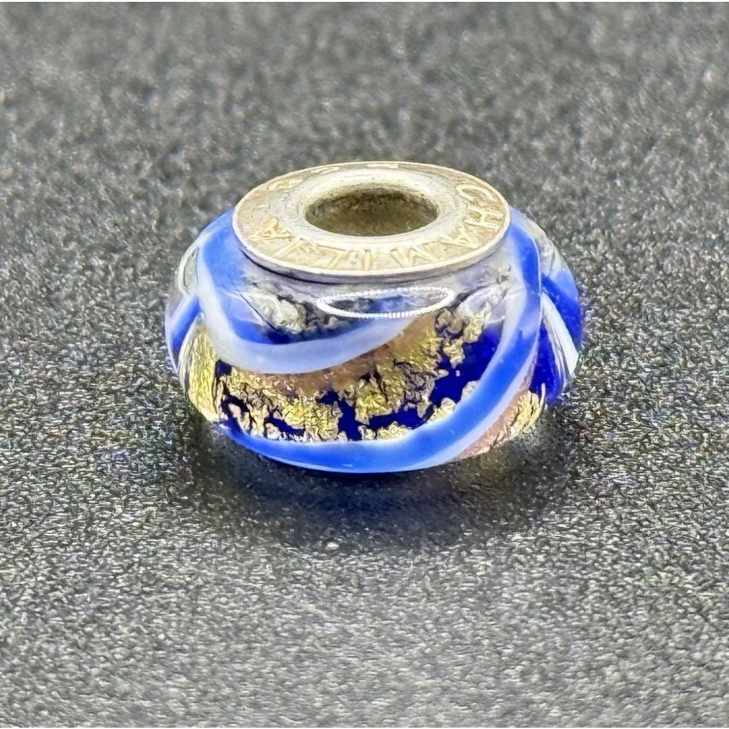 Camilla Sterling Silver Blue Shimmering Gold Murano Glass Charm P18