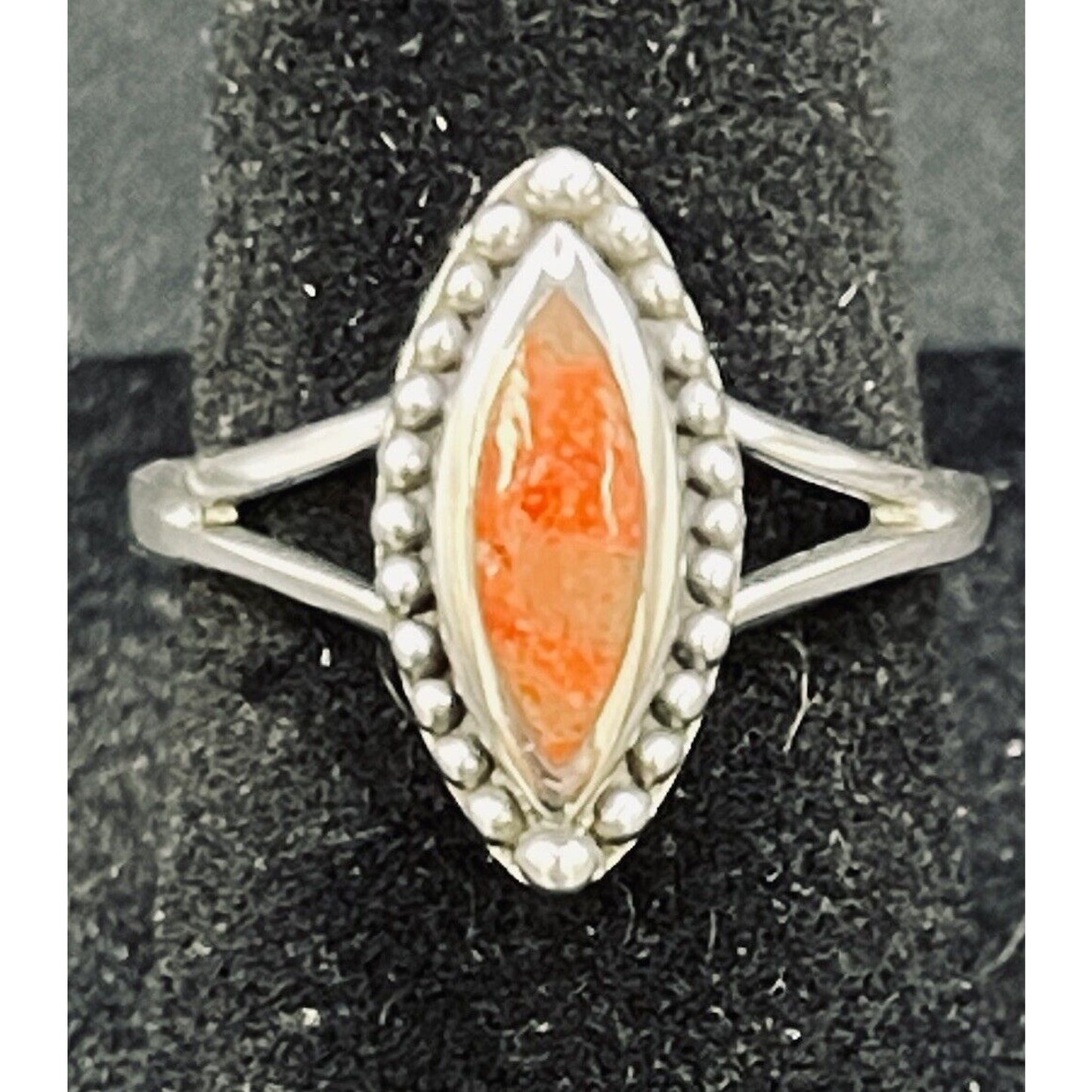 New Condition Sterling Silver Coral Dainty Ring Size 7.00