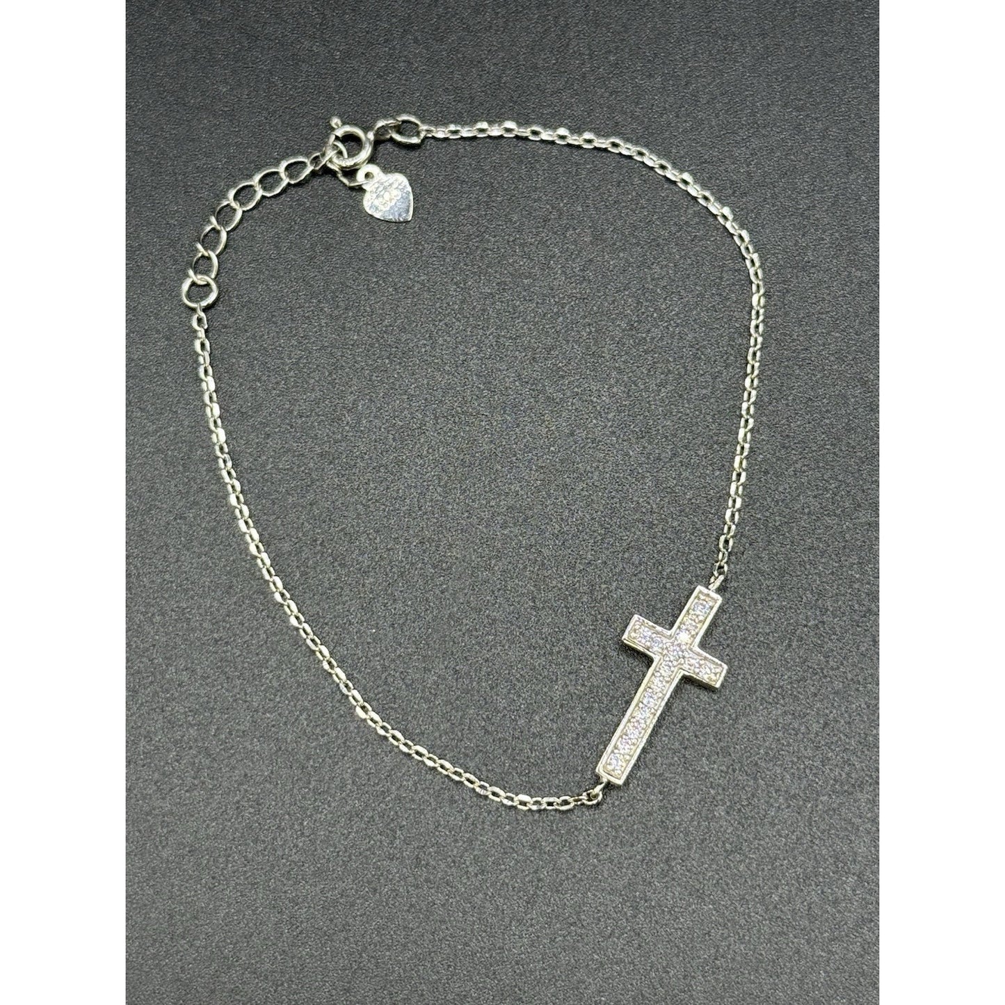 7” Sterling Silver Cubic Zirconia Cross Bracelet 925 EUC P3