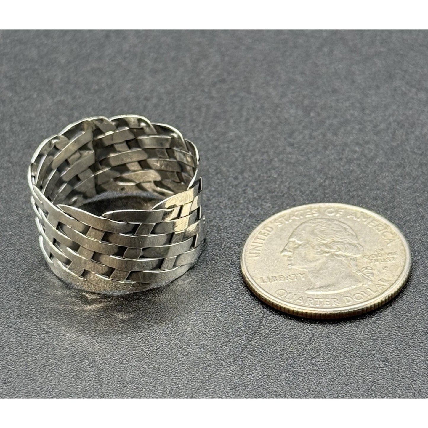 New Condition Sterling Silver 14MM Basket Weave Band Size 13