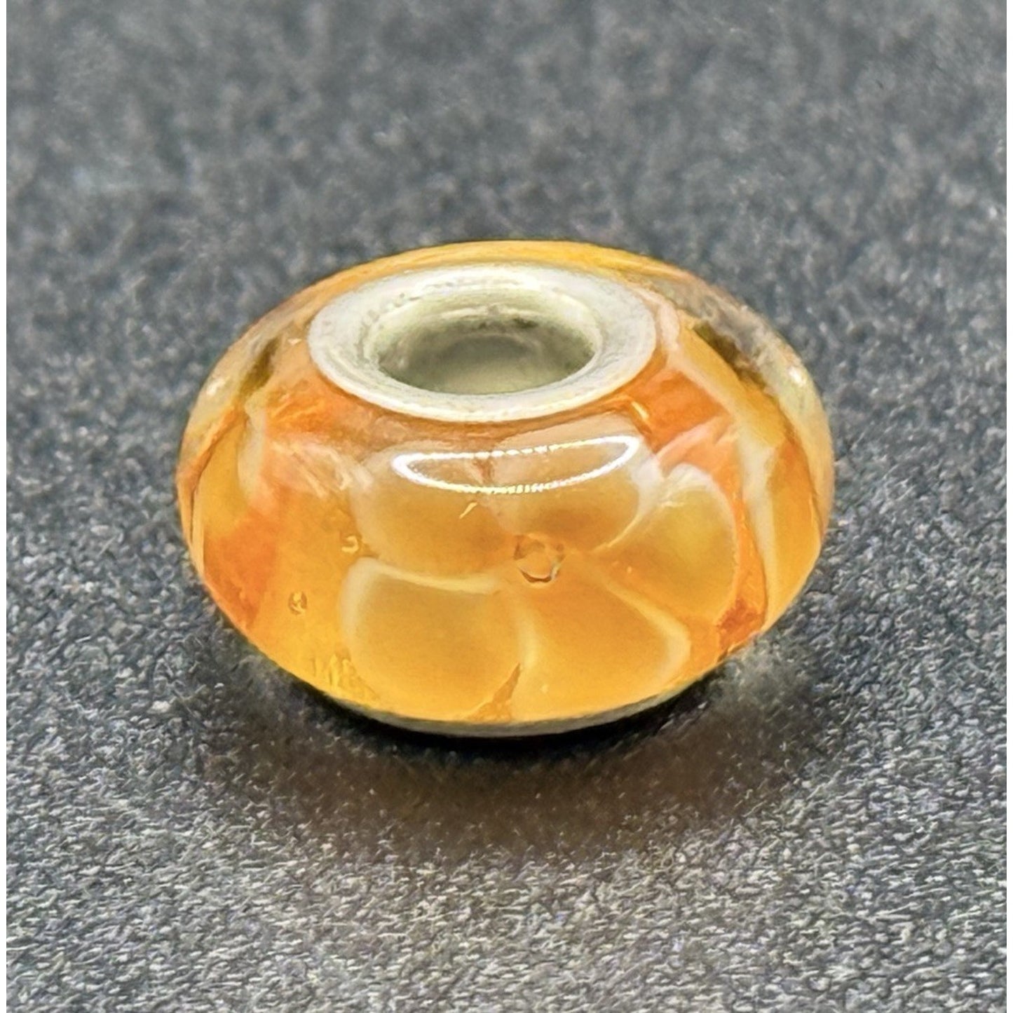 Camilla Sterling Silver Orange & White Flower Murano Glass Charm P18