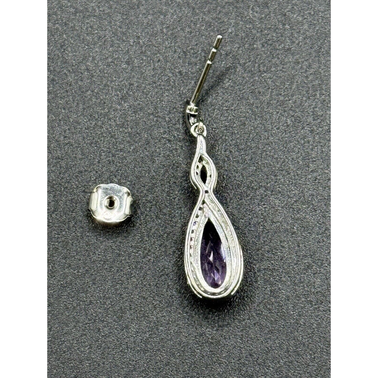 New Condition Sterling Silver Amethyst White Sapphire Dangle Earrings