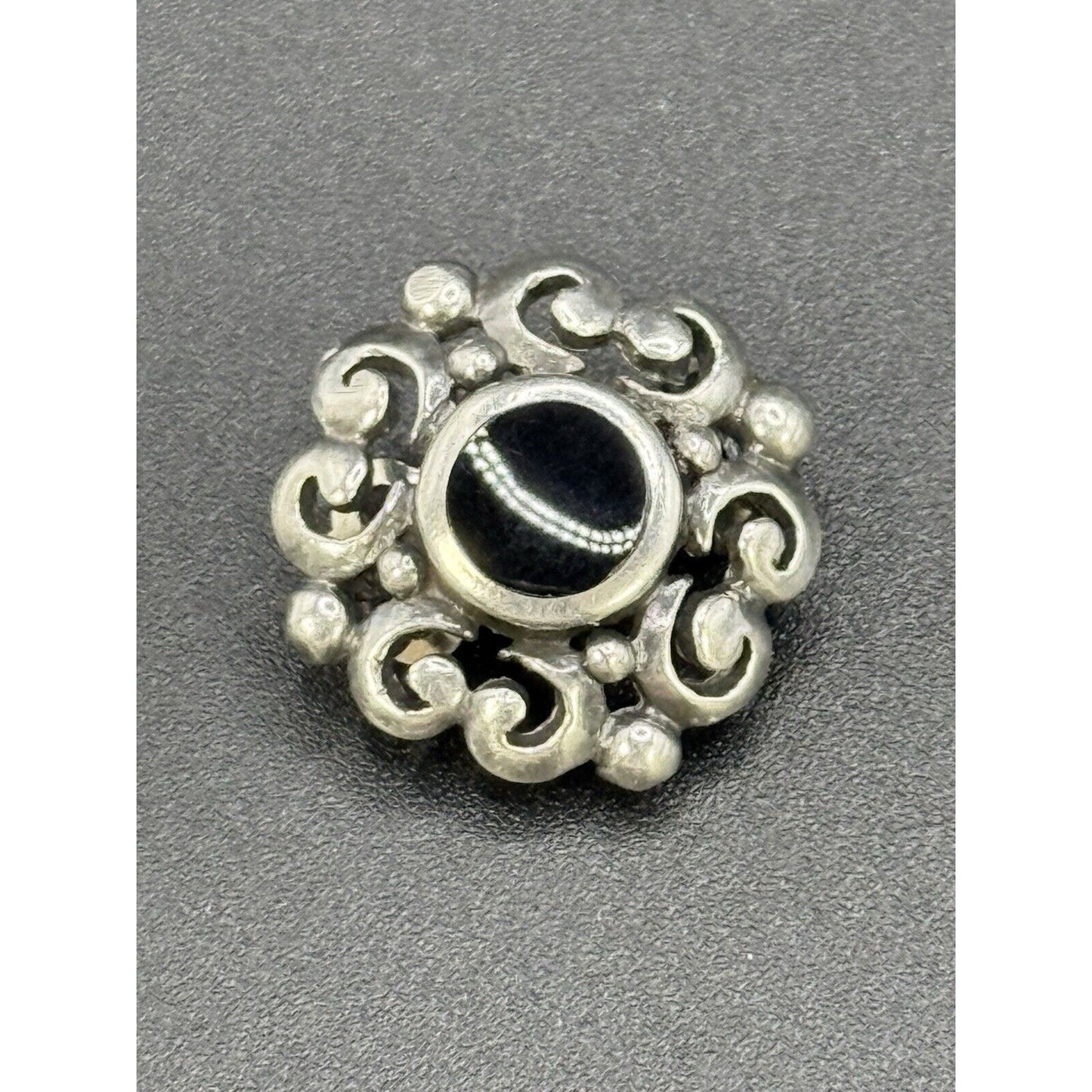 Vintage Sterling Silver Onyx Scroll Clip On Earrings 925 M27