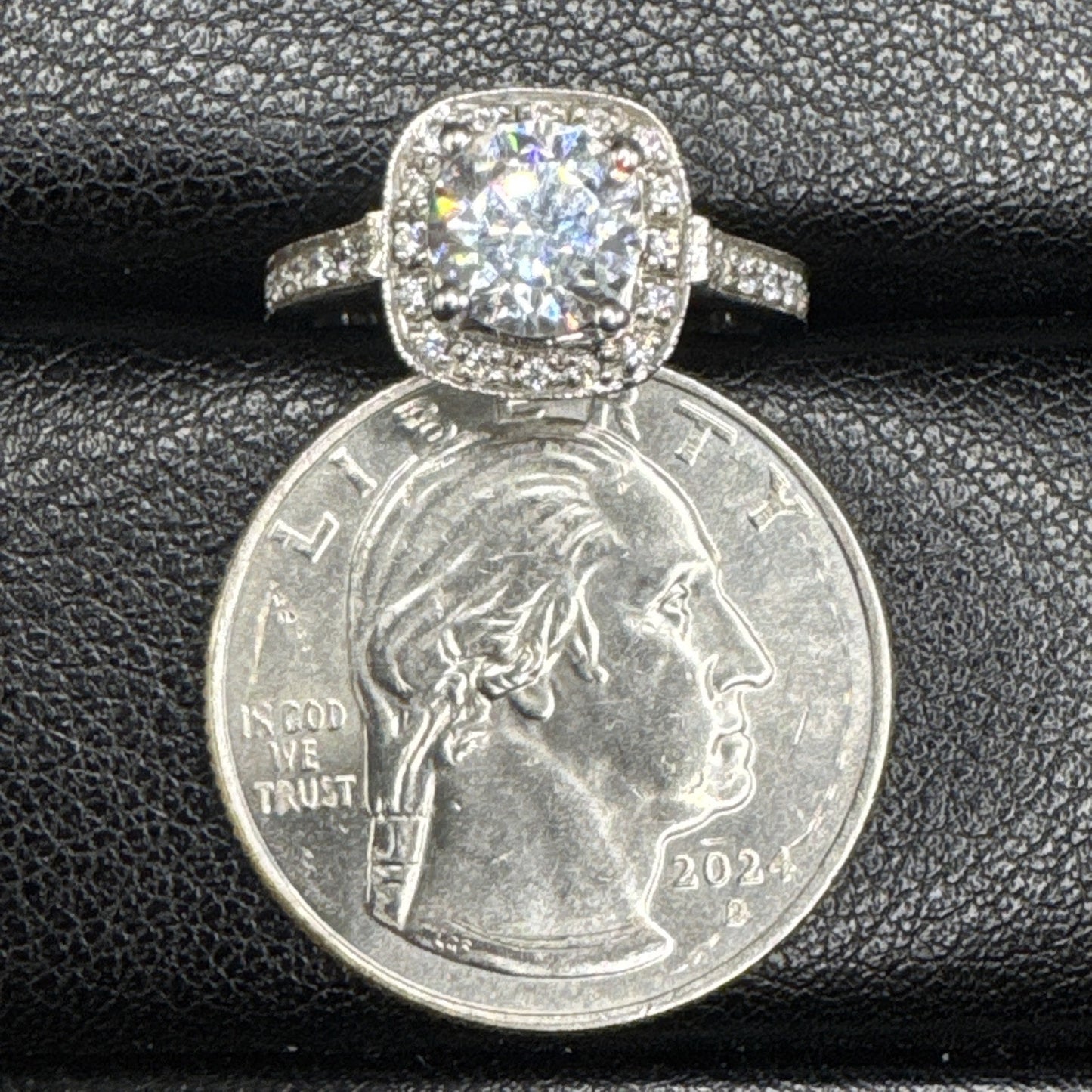 EUC Sterling Silver CZ Cushion Halo Ring 925 Size 6 #4 P2