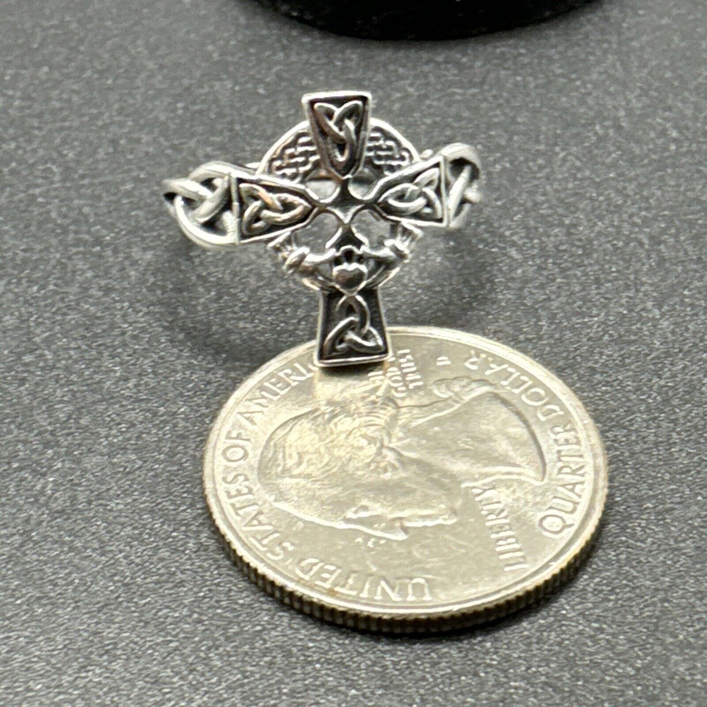 New Condition Sterling Silver Celtic Cross Claddagh Ring 925 Size 9.50