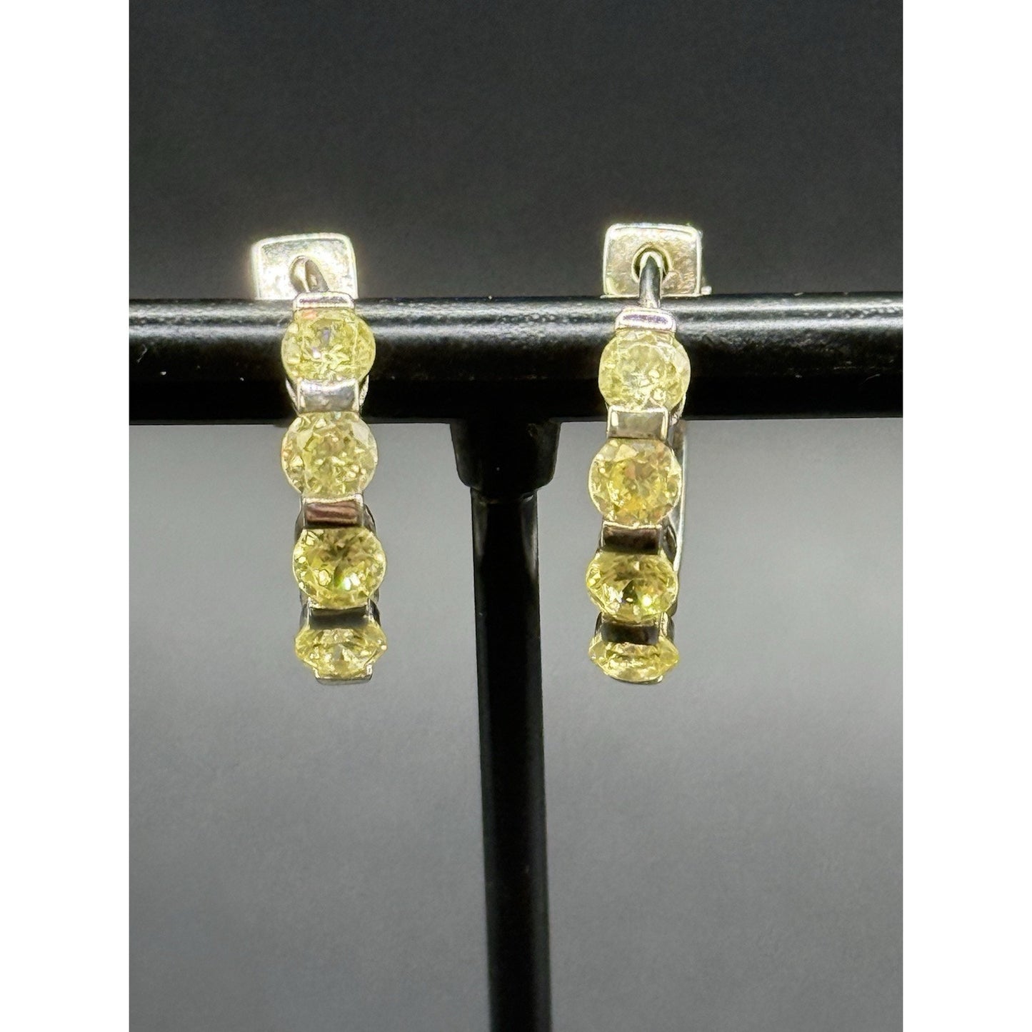 Sterling Silver Excellent Used Condition Yellow C.Z. Hoop Earrings 925