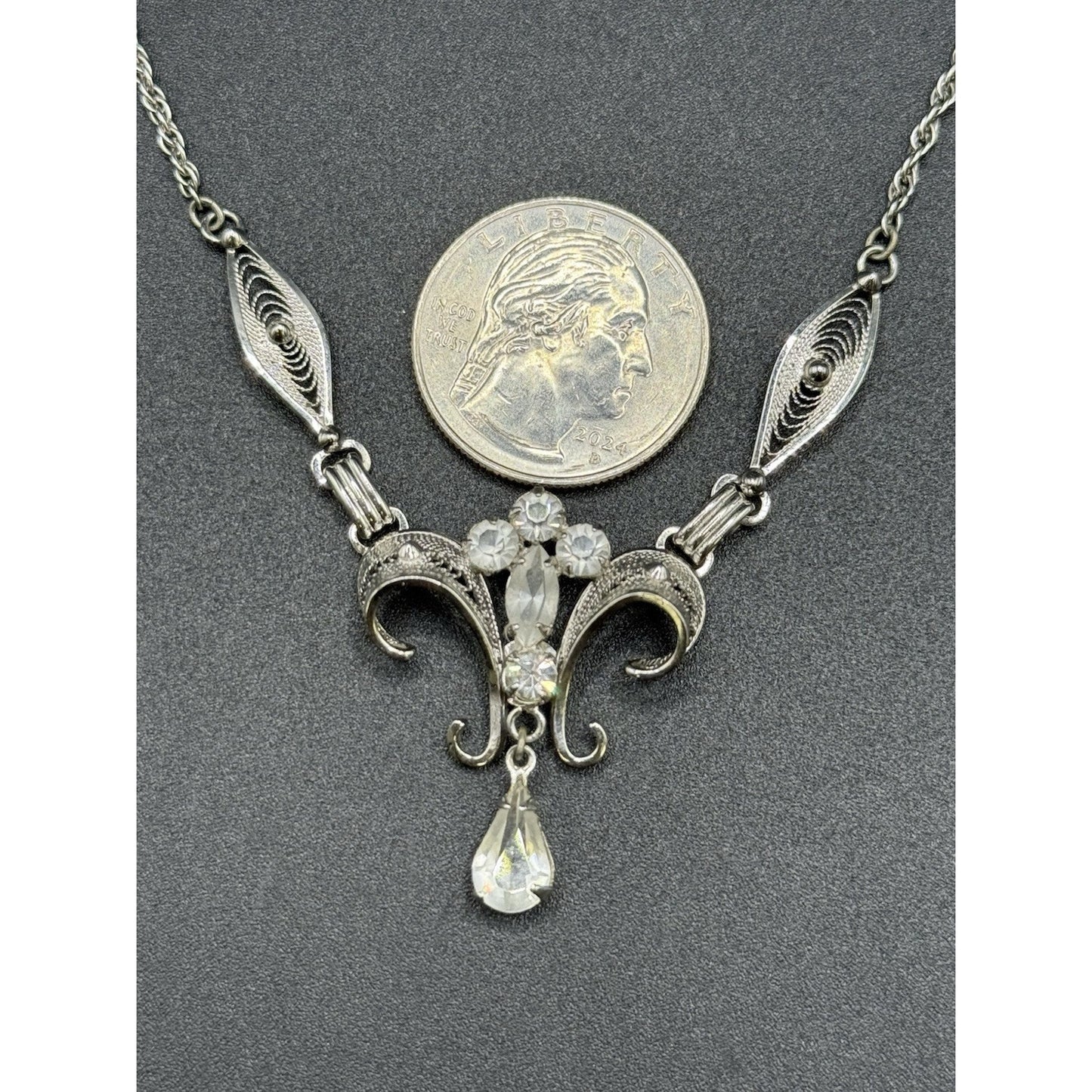 16” Sterling Silver Ann Lee Rhinestone Necklace 925 8 Grams P3