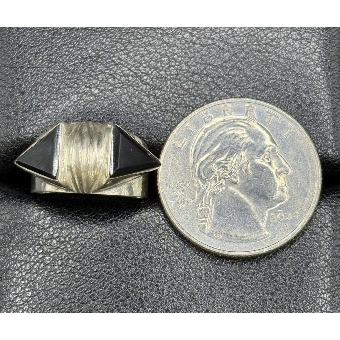 Modernist Sterling Silver Onyx Ring Size 5.00 925 Q2