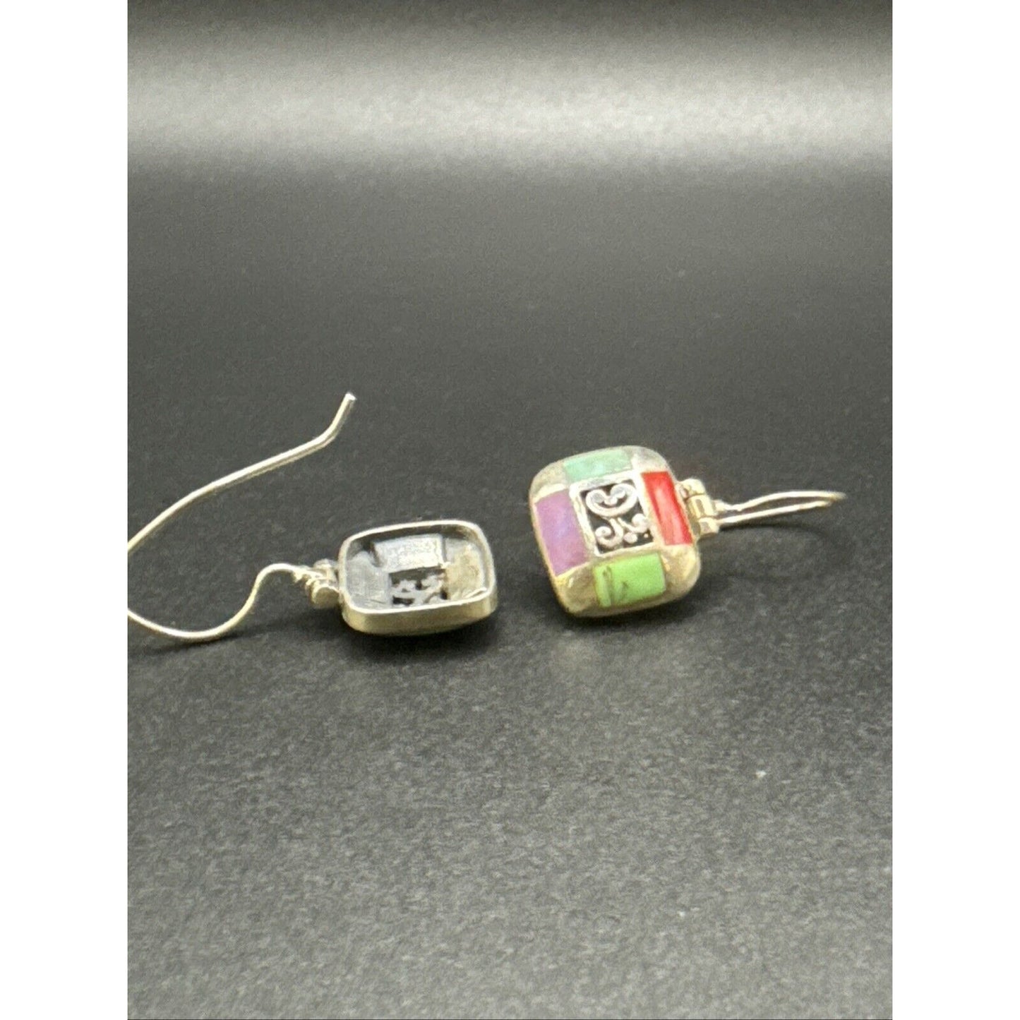 Vintage Sterling Silver Multi Gemstone Dangle Earrings 925 H6