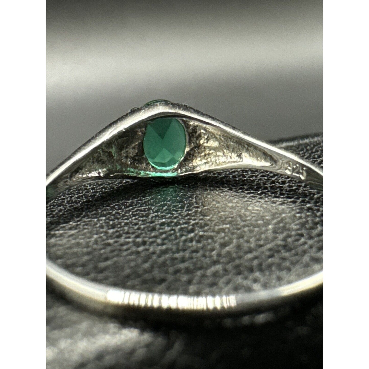New Condition Sterling Silver Lab Created Emerald Dainty Ring 925 Size 7