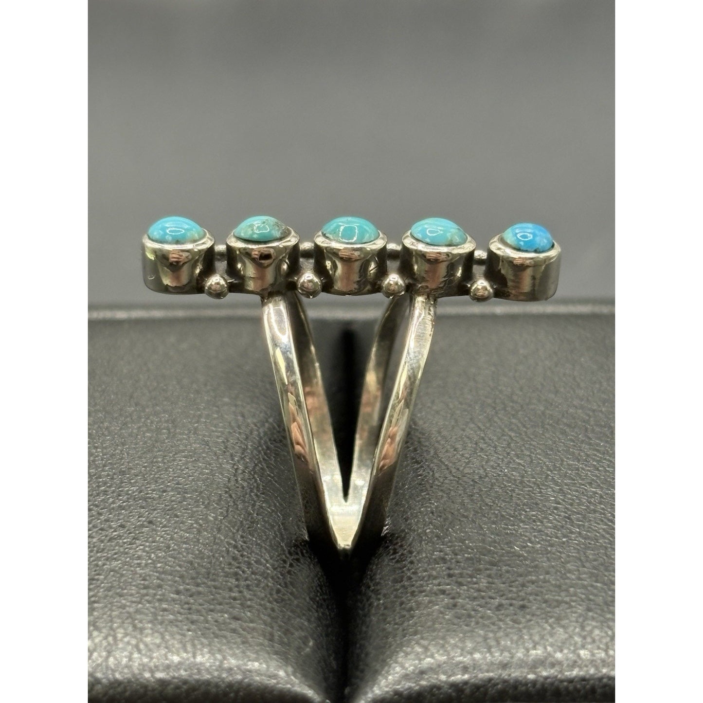 New Condition Sterling Silver Five Turquoise Ring Size 7