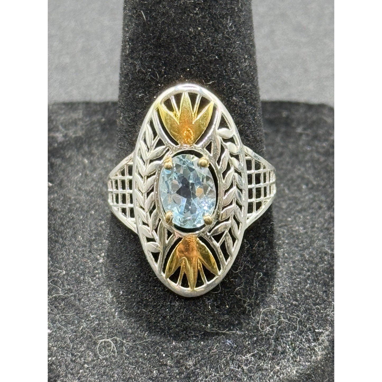 New Condition Sterling Silver Two Tone Genuine Swiss Topaz Ring Size 9 P19