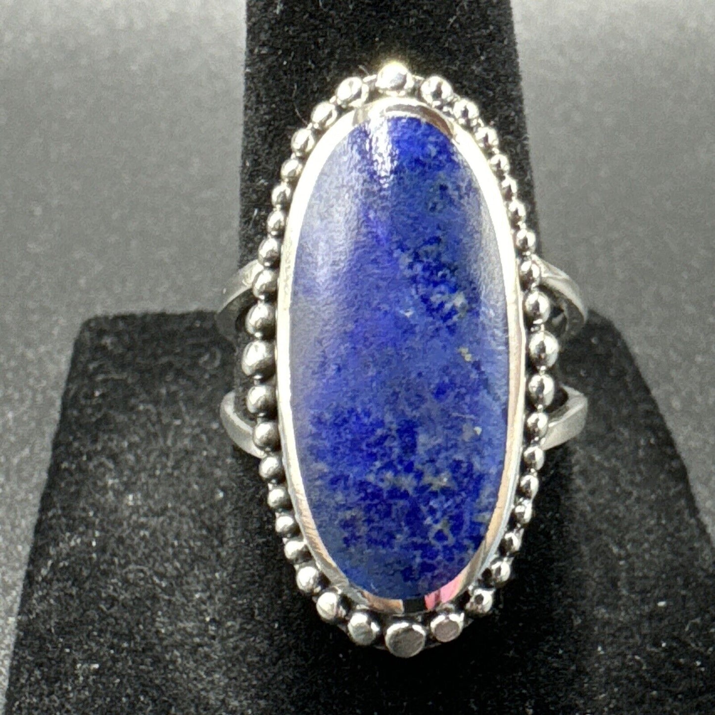 New Condition Sterling Silver Oval Oblong Lapis Ring 925 Size 7
