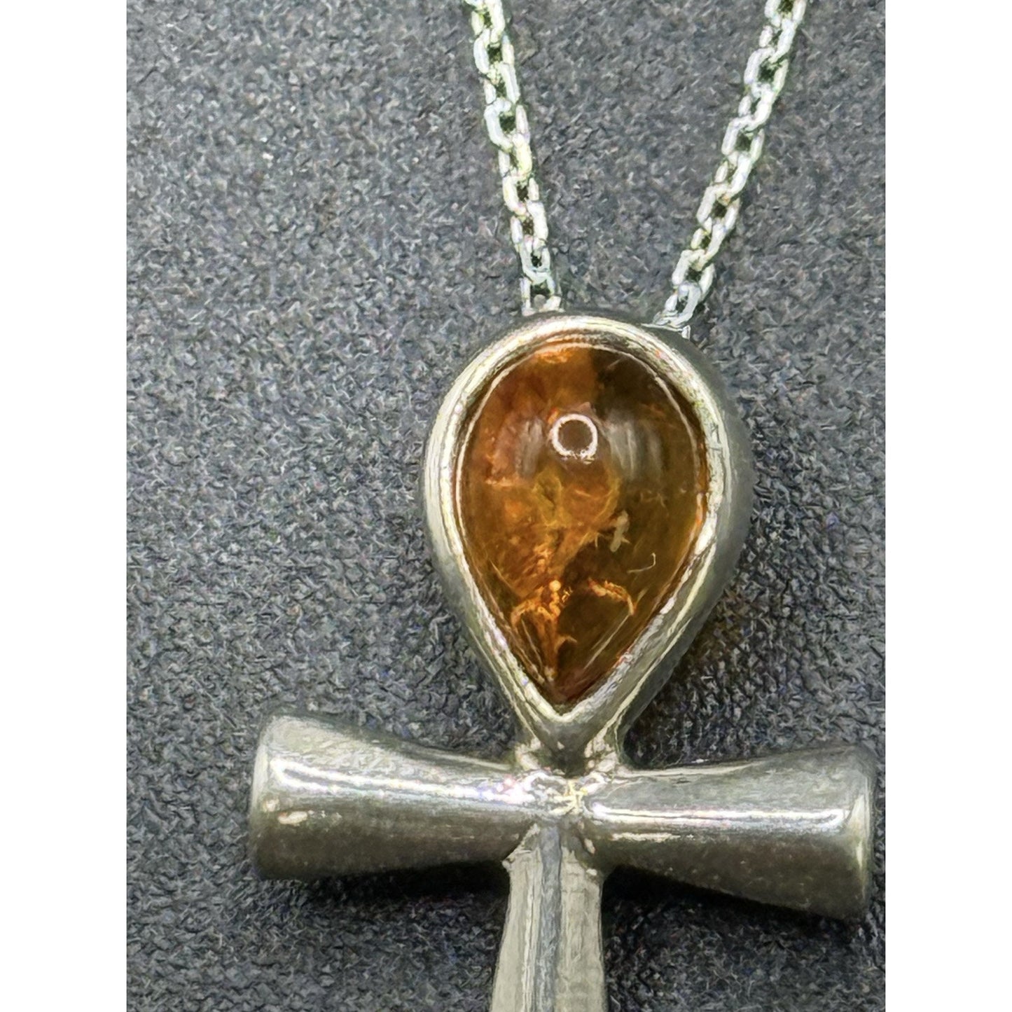 18” Sterling Silver Genuine Amber Cross Pendant Necklace P3