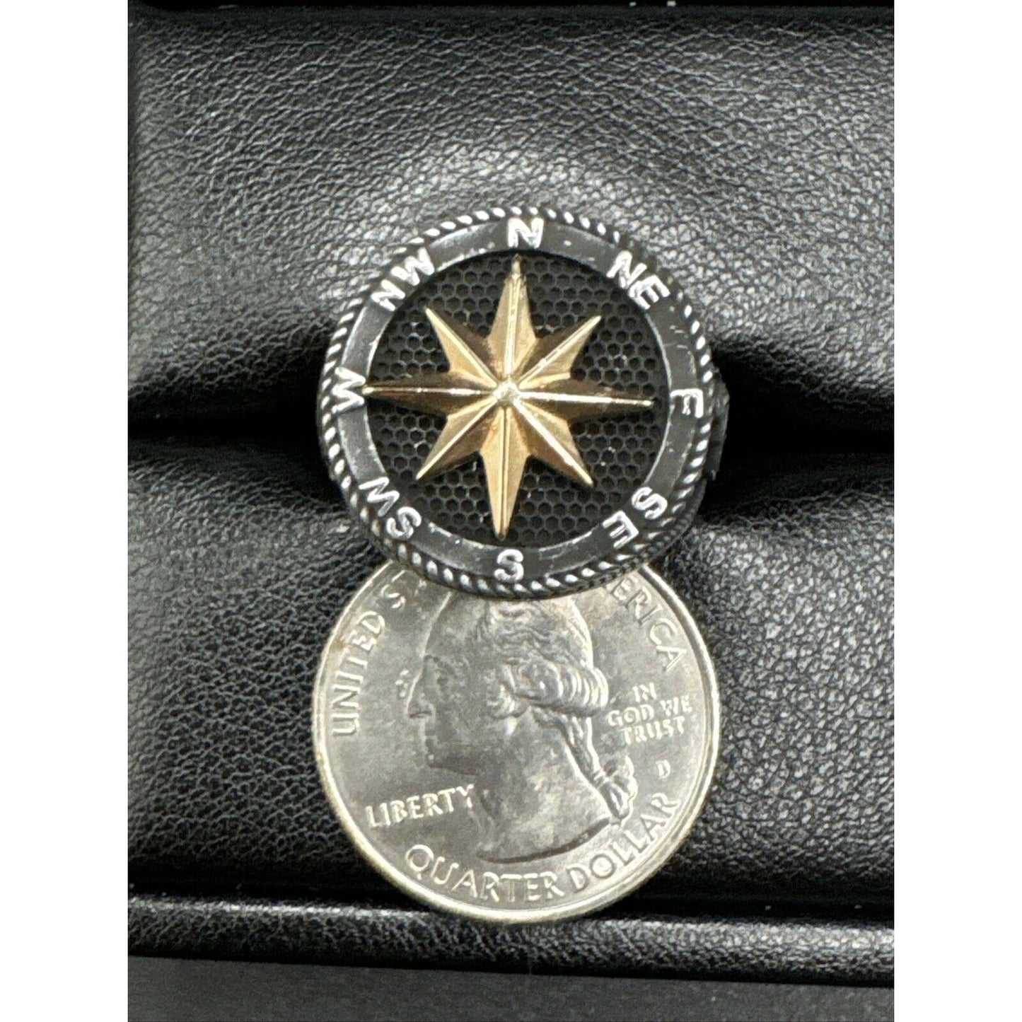 New Condition Sterling Silver Two Tone Compass Ring 925 Size 10 Oxidized