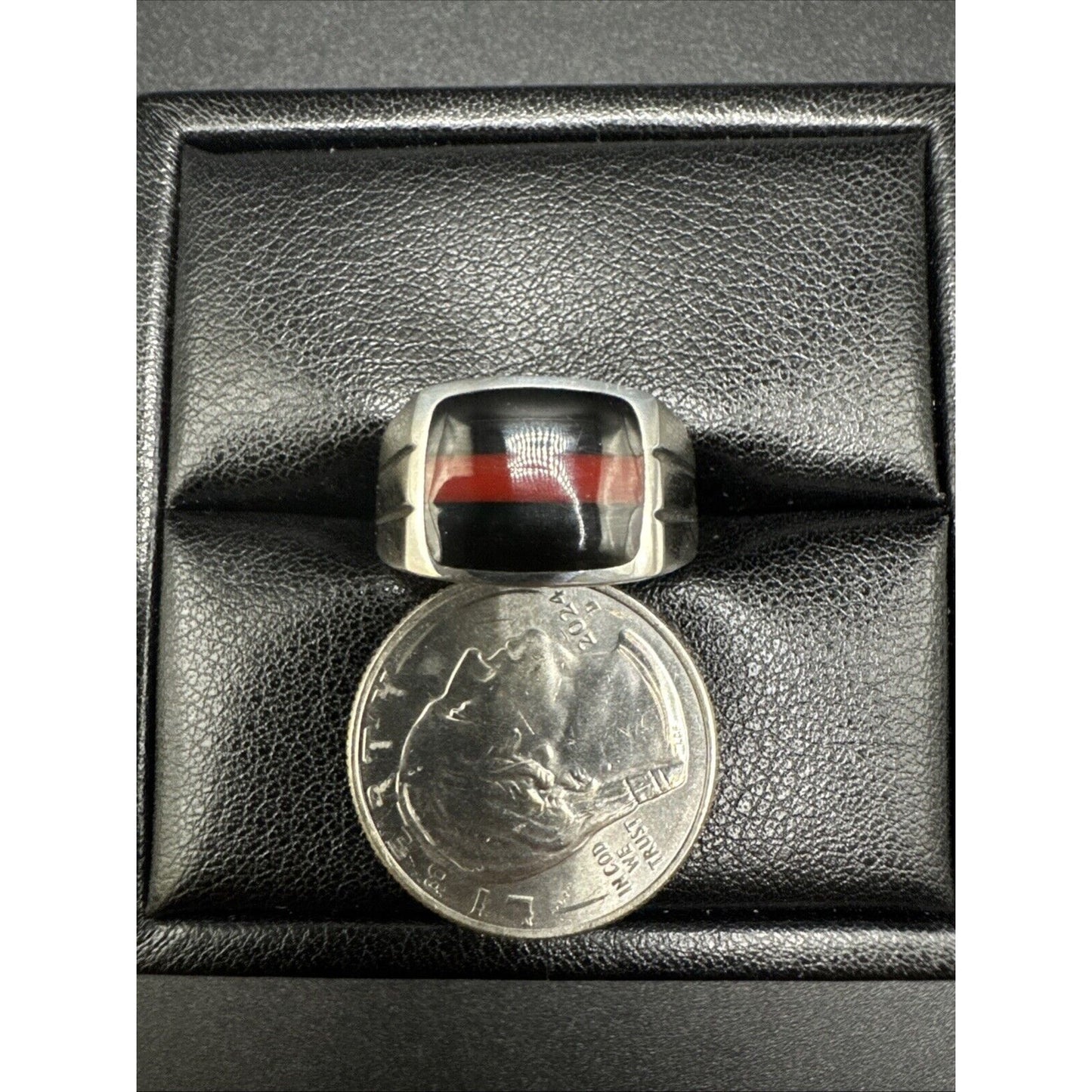 New Condition Sterling Silver Onyx Jasper Band Ring 925 Size 10