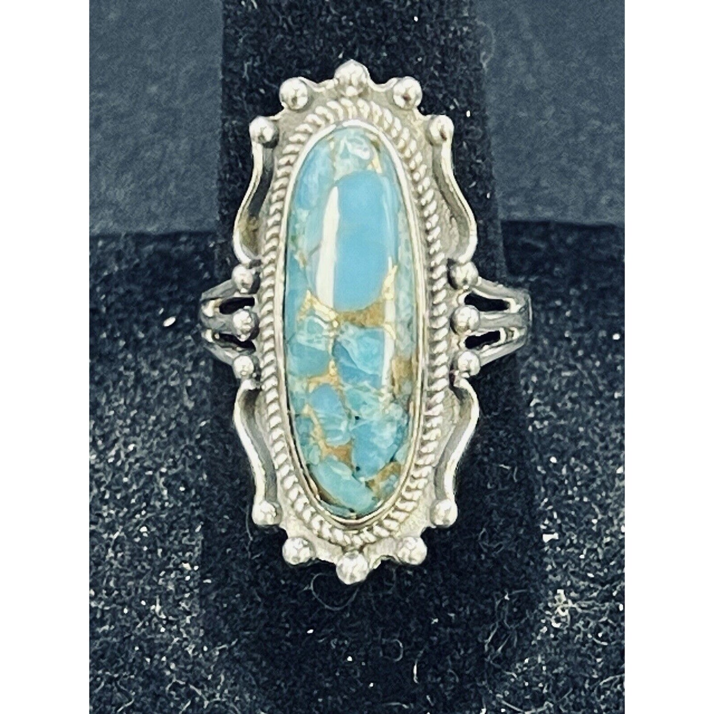 New Condition Sterling Silver Copper Turquoise Ring Size 7.00