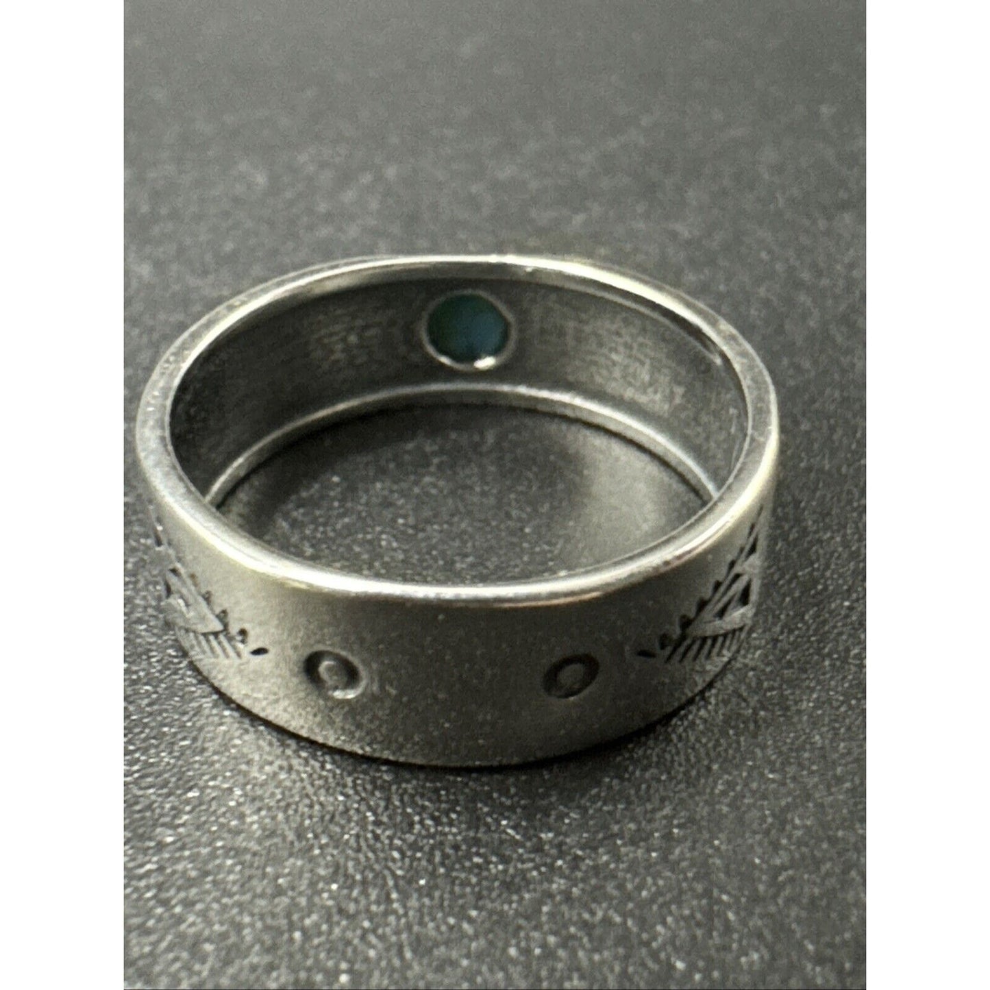 New Condition Sterling Silver Turquoise Stamped Band Ring 925 Size 7