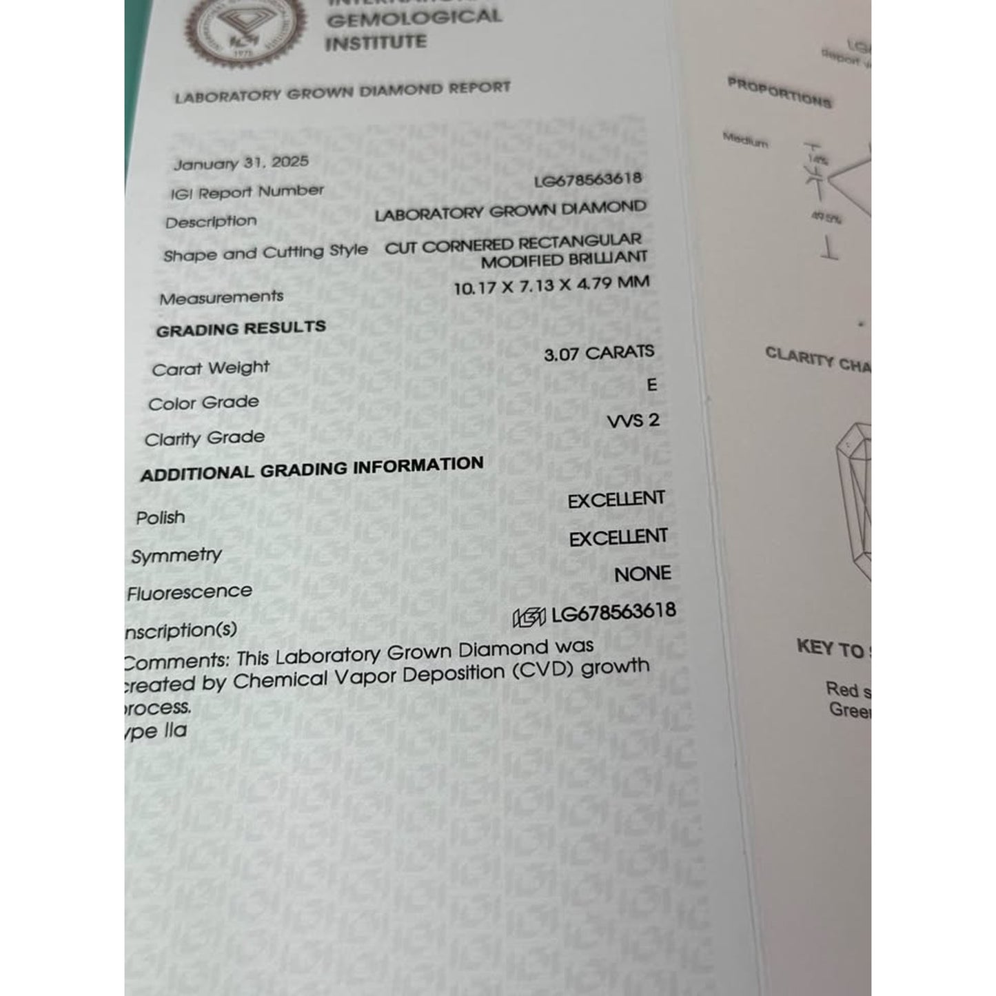 New 14k Yellow Gold 3.07 Carat Radiant Cut Lab Grown Diamond E Color VVS2 Clarity IGi