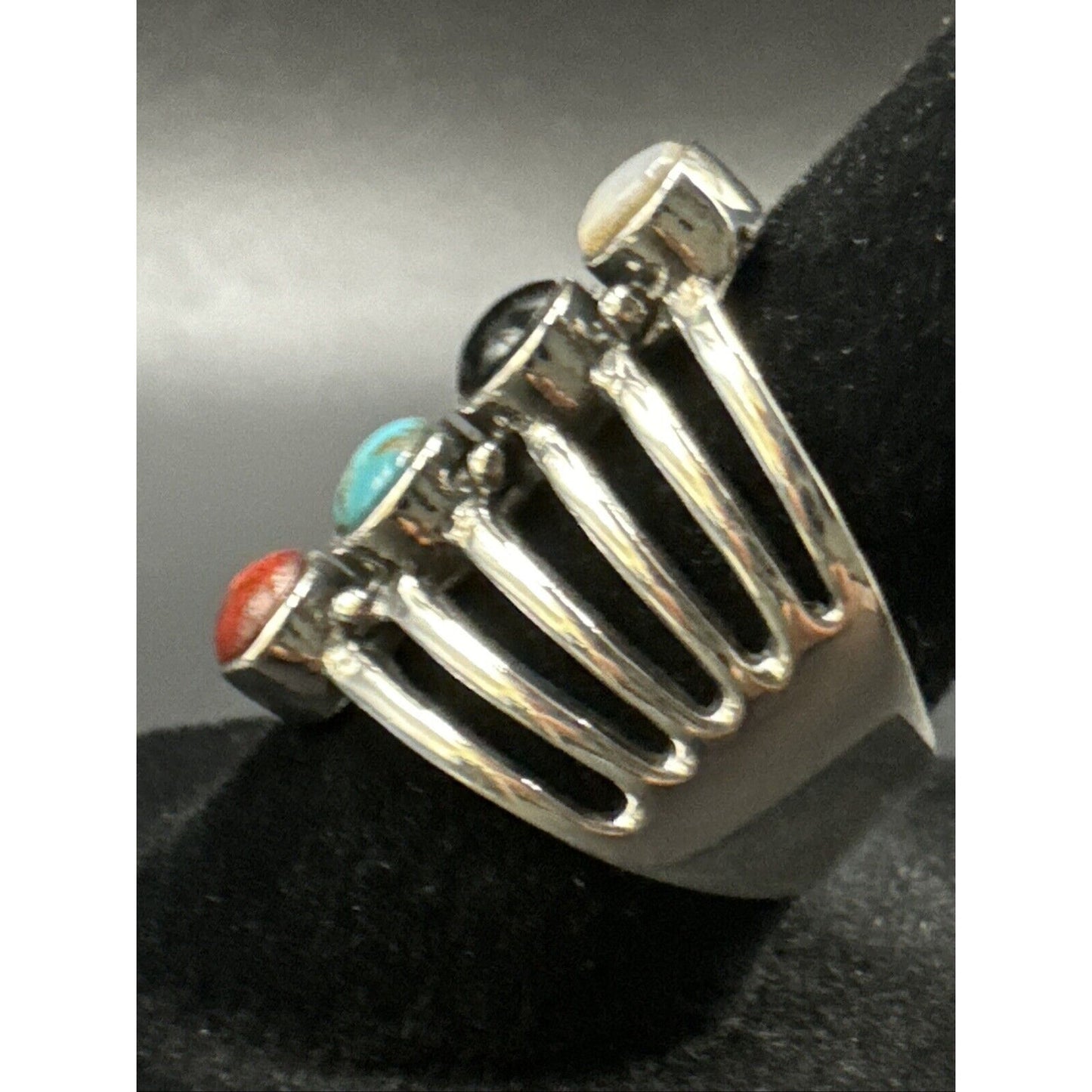 New Condition Sterling Silver Multi Gemstone Row Oblong Ring 925 Size 6.75