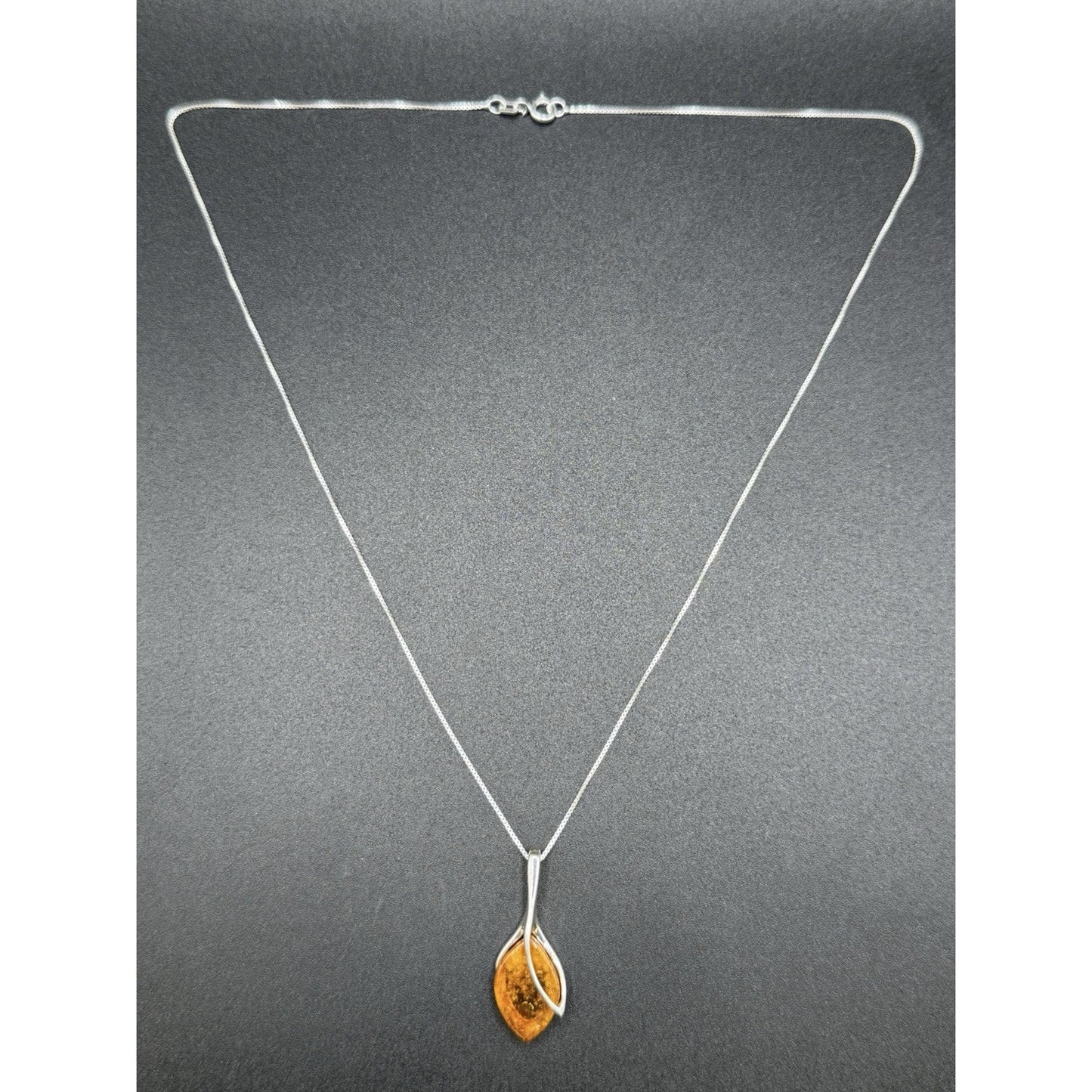 18” Sterling Silver Modernist Amber Pendant Necklace 925 P10