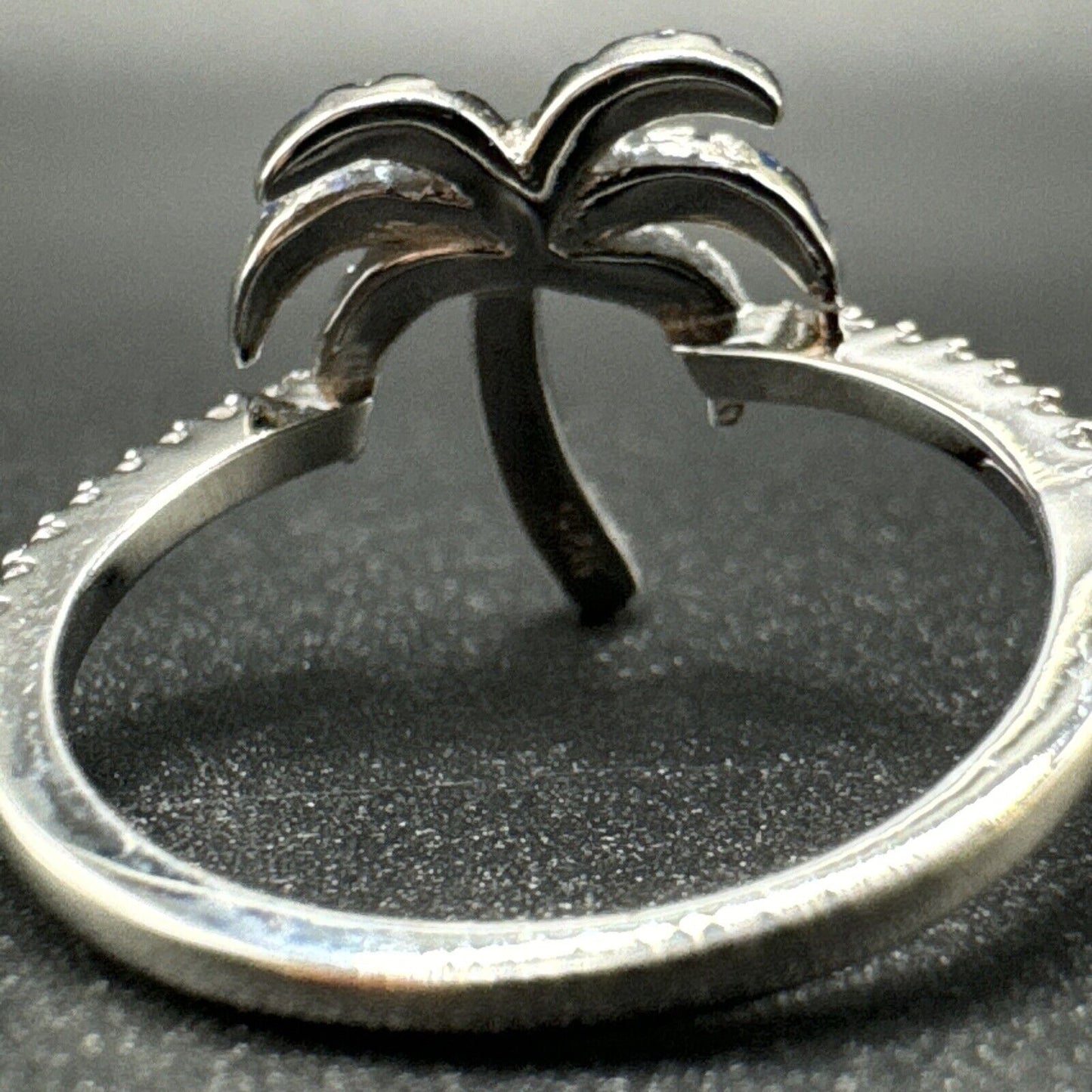 New Condition Sterling Silver Blue Pink Purple CZ Palm Tree Ring Size 7