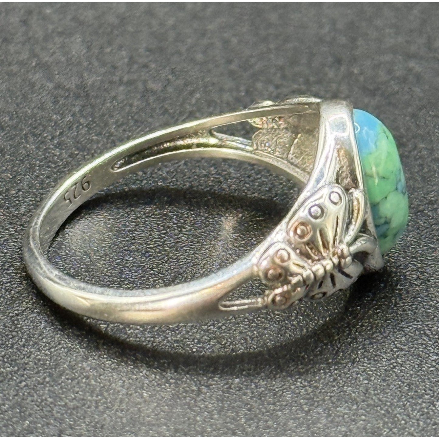 New Condition Sterling Silver Turquoise Butterfly Ring Size 7.00