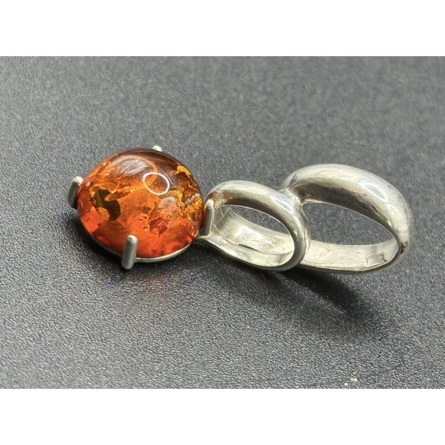 Modernist Sterling Silver Amber Pendant 925 N28