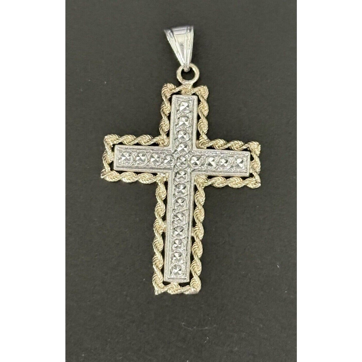 Sterling Silver 10k Rope Frame Cross Pendant 925 M28