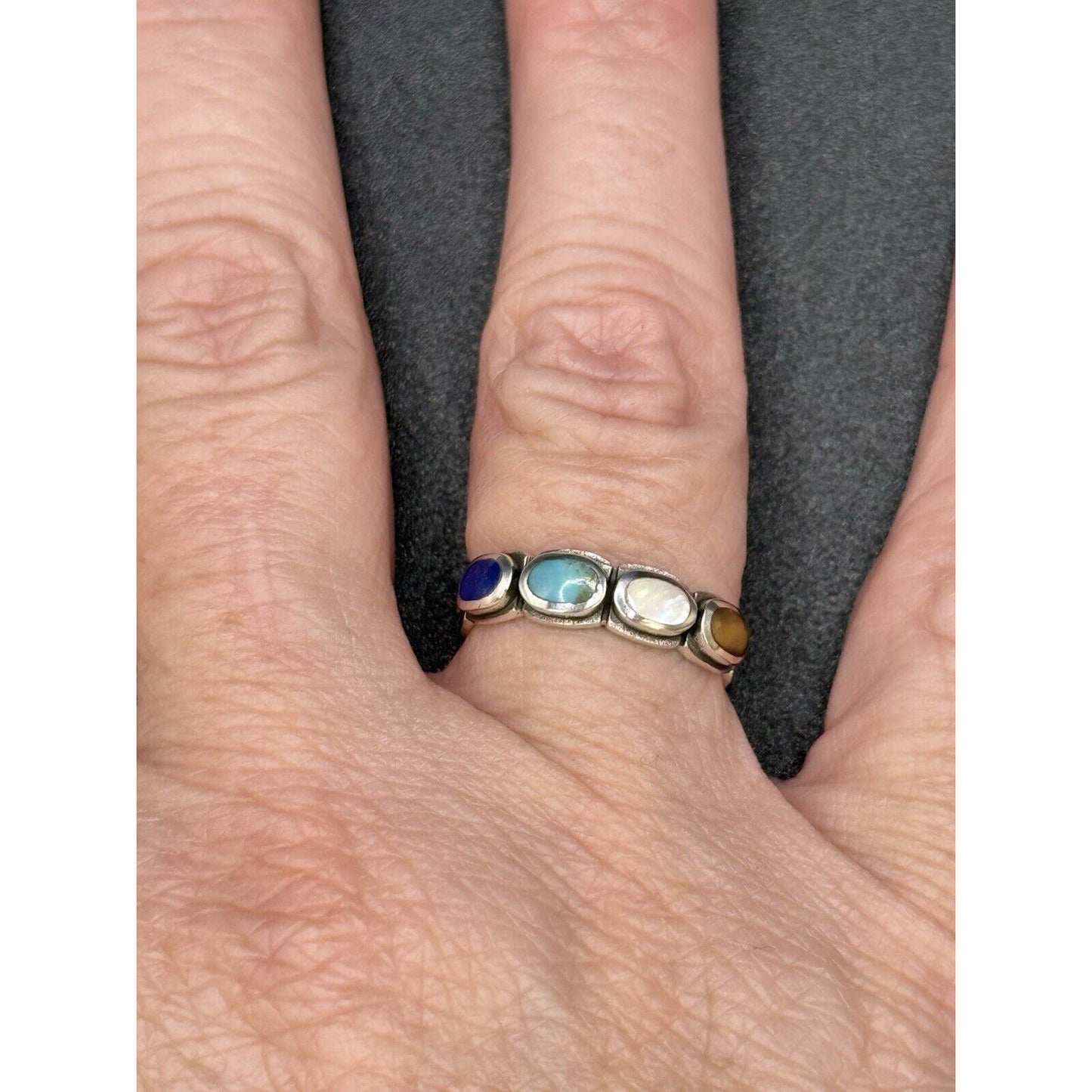 New Condition Sterling Silver Multi Genuine Gemstone Ring Size 6.50
