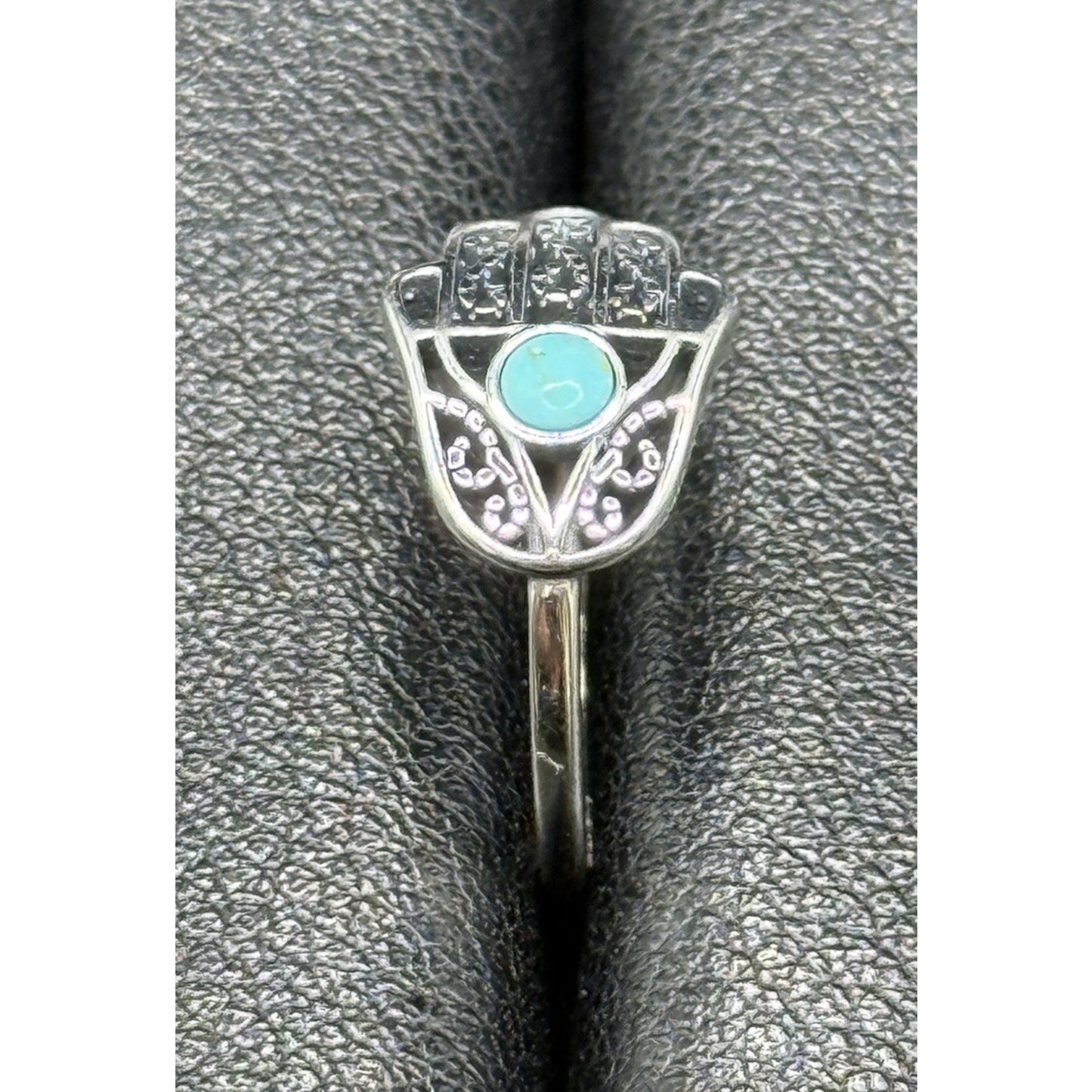 New Condition Sterling Silver Genuine Turquoise Hansa Ring Size 7.00