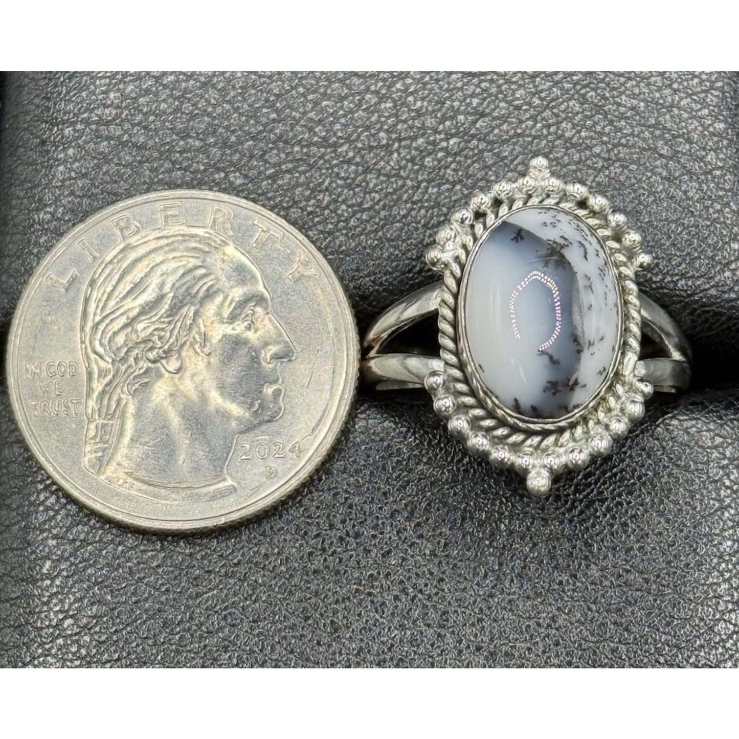 New Condition Sterling Silver Dendrite Opal Ring Size 10.00