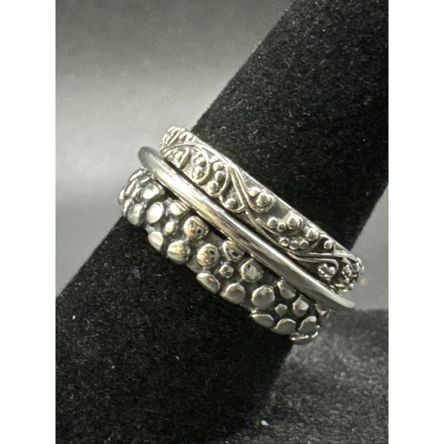 New Condition Sterling Silver Daisy Lily Valley Stacking Ring Set size 6.75