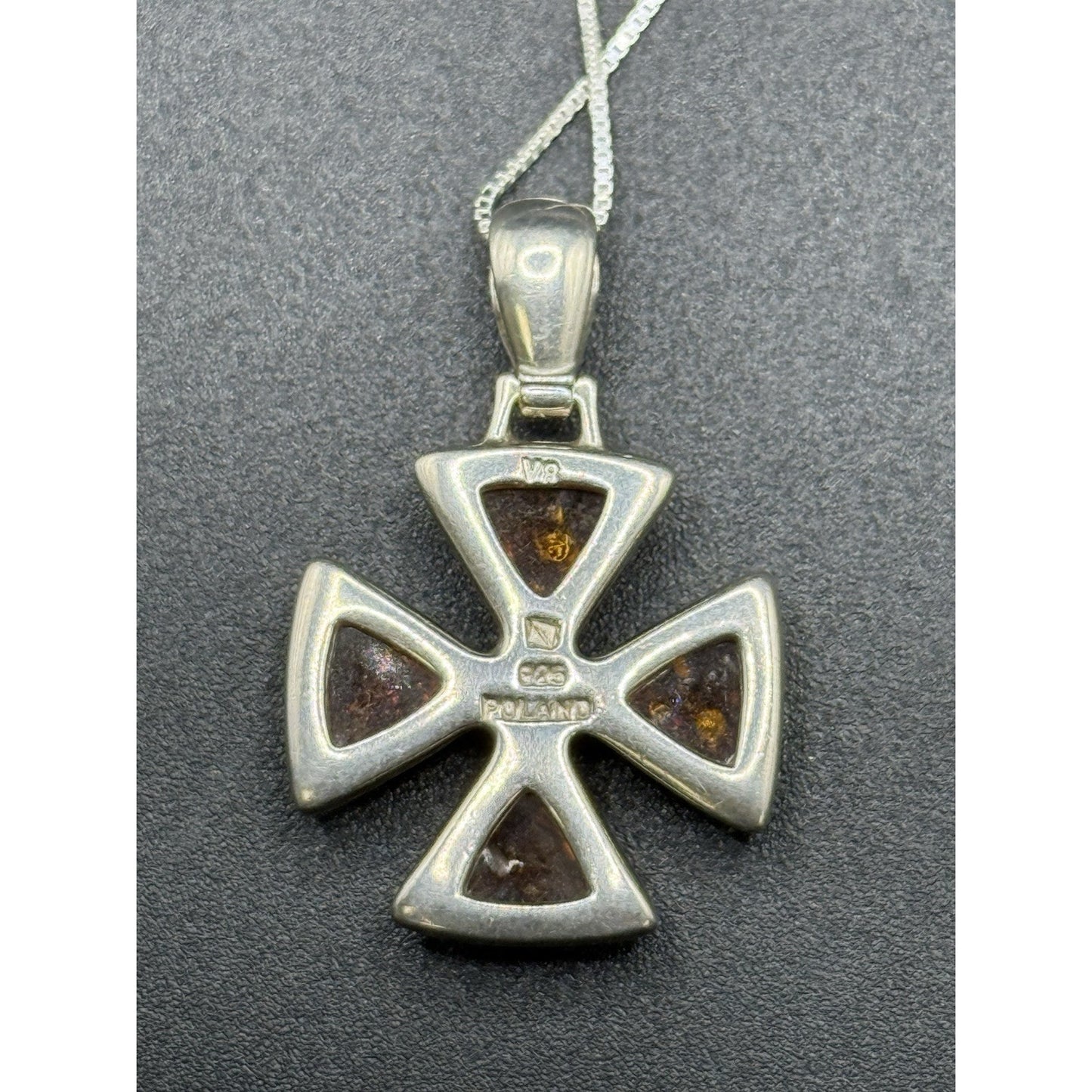 18” Sterling Silver Genuine Amber Cross Pendant Necklace P3