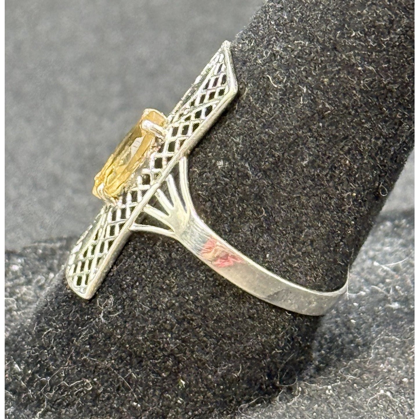 EUC Sterling Silver Genuine Citrine Filigree Ring Size 7 925 Q24
